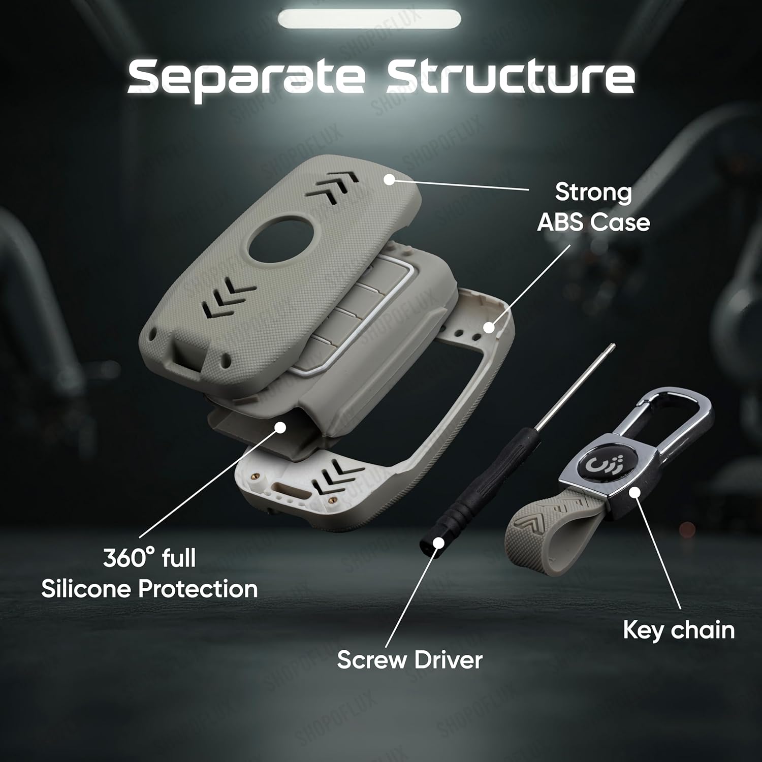 SHOPOFLUX Metal Key Cover Compatible with Hyundai Alcazar and Creta ev Car 4 Button Smart Key(Light Grey ABS) Shopoflux
