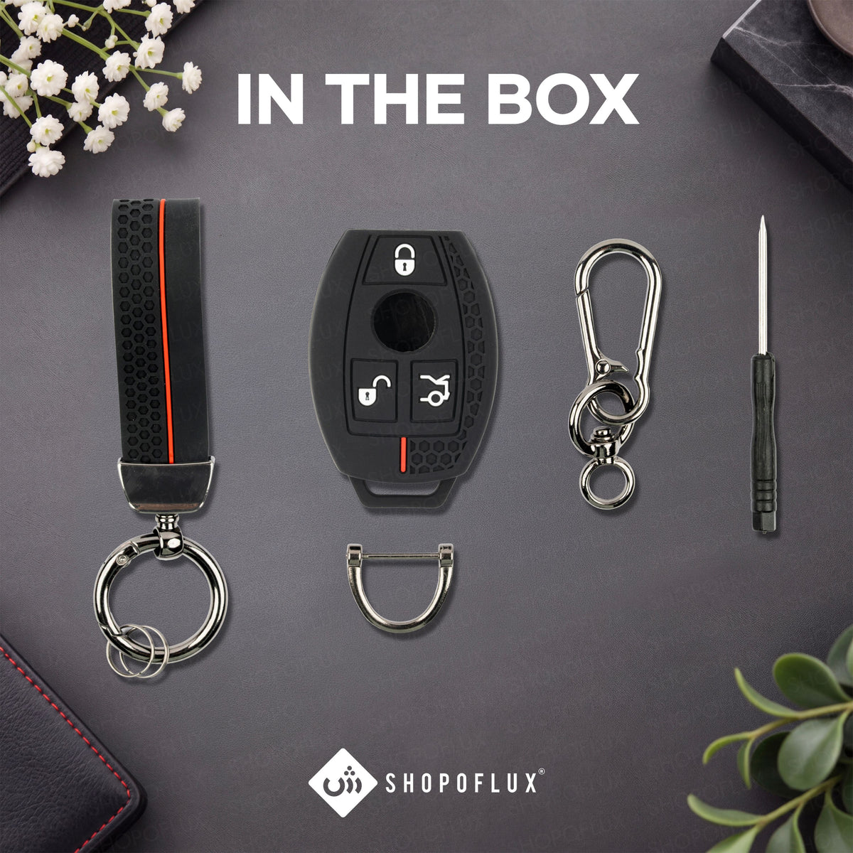 SHOPOFLUX Silicone Car Key Cover Compatible for Mercedes Benz C E M S CLS CLK GLK GLC G Class 3 Button Smart Key - Black (Silicone Black)