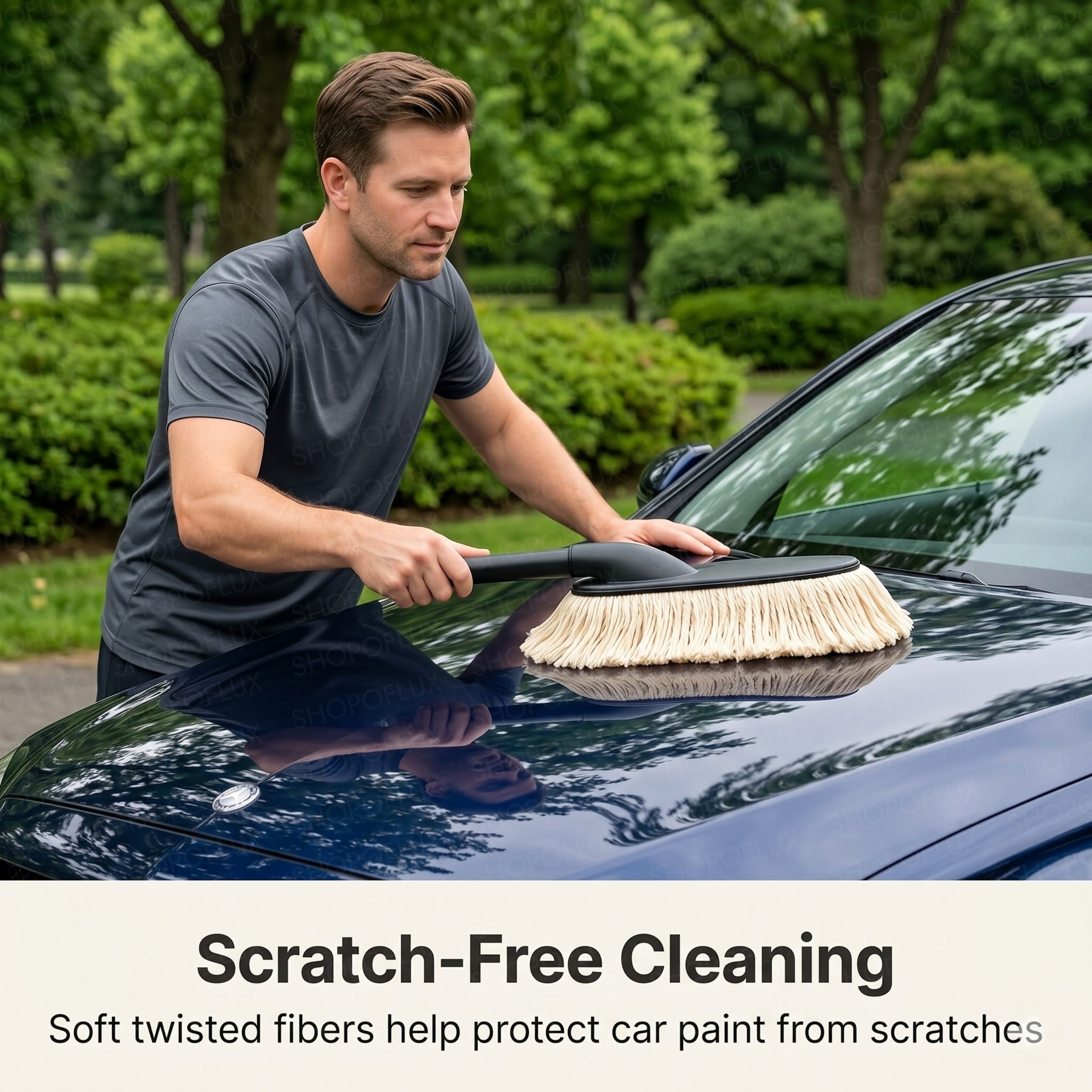 SHOPOFLUX Car Duster for Car Cleaning, Scratch-Free Dust Cleaner Brush with Long Handle, Premium Cotton Mop with Wax Coating, Lint-Free Exterior Cleaning Duster for Cars, SUVs & Bikes.