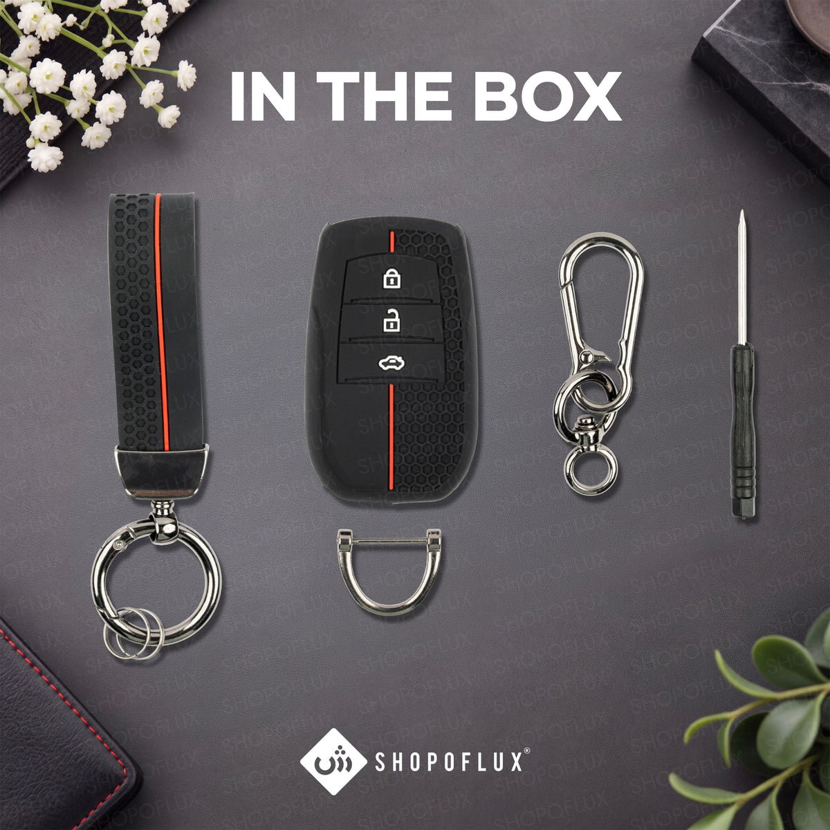 SHOPOFLUX Silicone Key Cover Compatible with Toyota Fortuner | Fortuner Legender | Innova Hycross | Invicto 3 Button Smart Key. (Silicone Black)