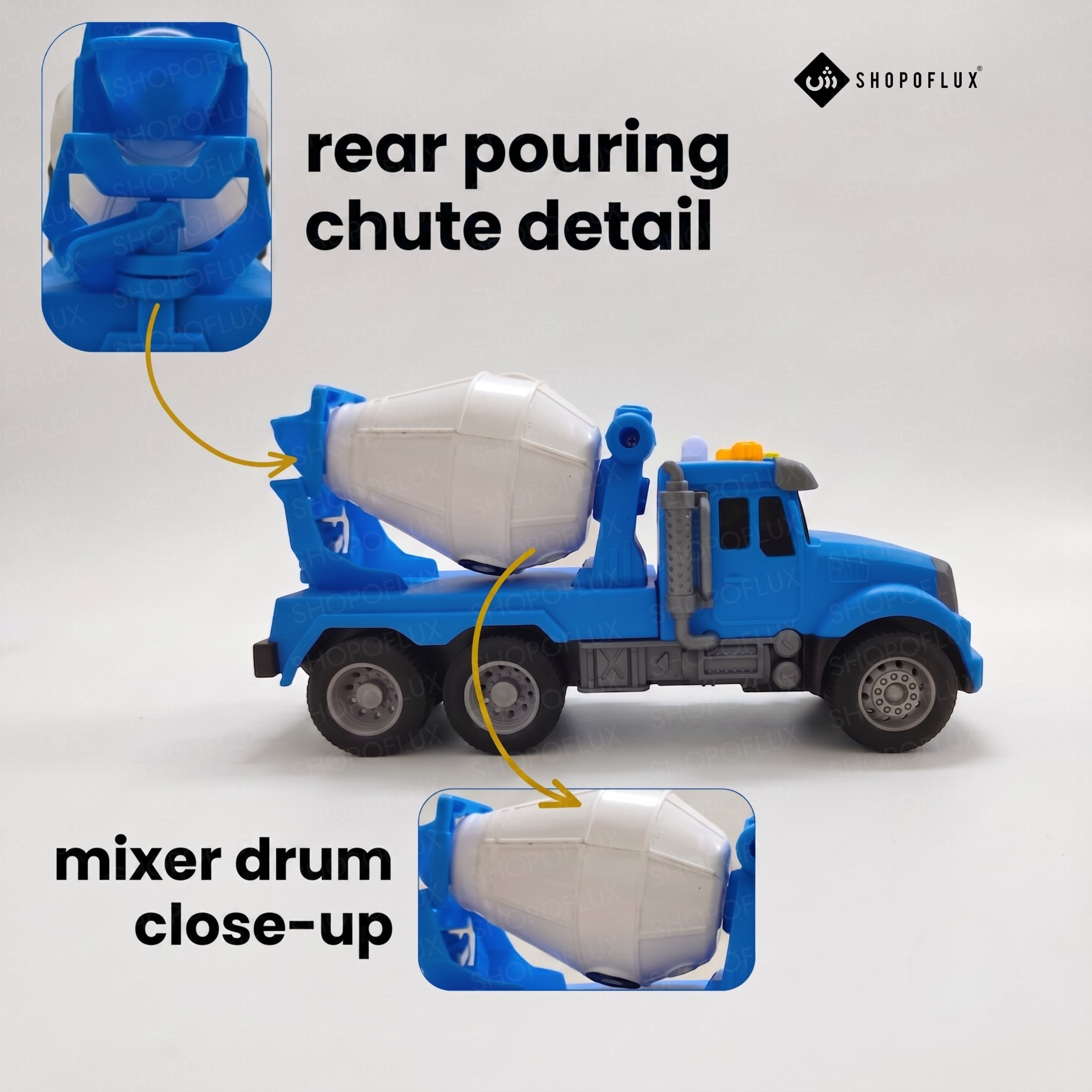 SHOPOFLUX Construction Cement Mixer Truck Toy with Friction Powered Push and Go Truck Toys for Kids, Boys and Girls Aged 3+ Year (Cement Mixer)