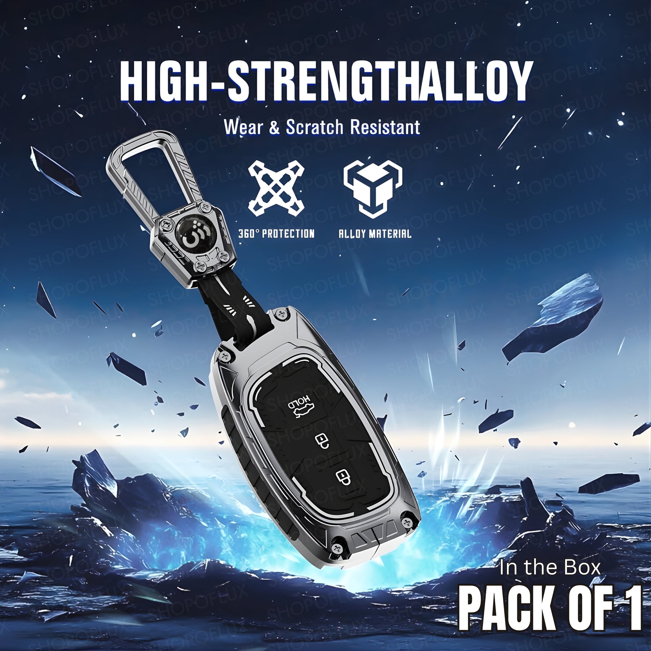 SHOPOFLUX Metal Key Cover for Hyundai Grand i10 NIOS Asta | Venue | i20 | Aura | Exter | Creta | Elantra 3 Button Smart Key Only (Metal Black Silicone) Shopoflux