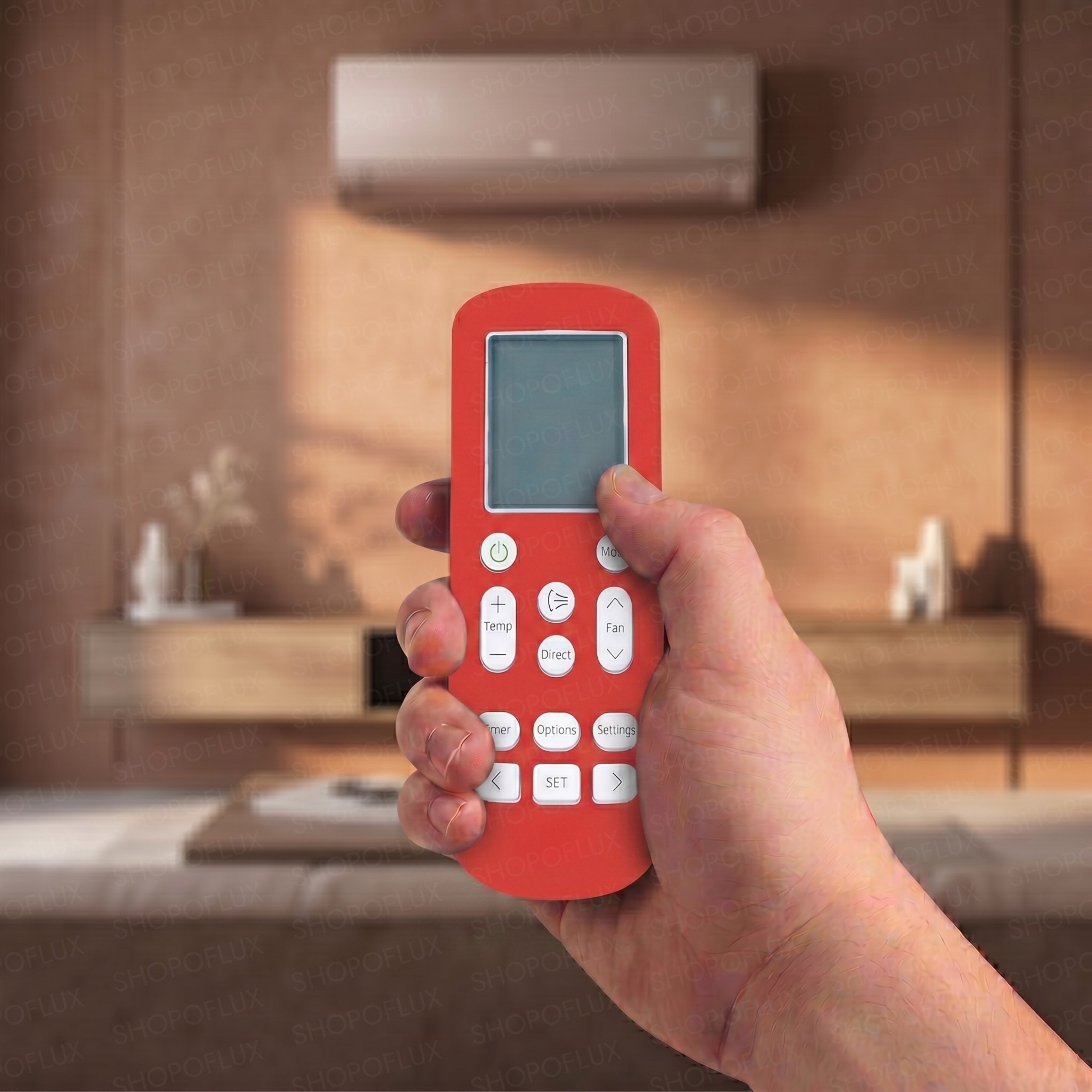 SHOPOFLUX Silicone AC Remote Cover Compatible with Samsung AC Remote Full Wrap Protective Case with Lanyard [Remote NOT Included] (Red)