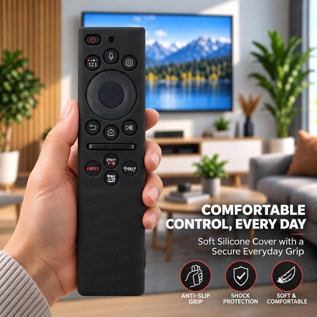 SHOPOFLUX Silicone Tv Remote Cover Compatible with Samsung Smart Tv Remote Without Sollar [Remote NOT Included] (Black)