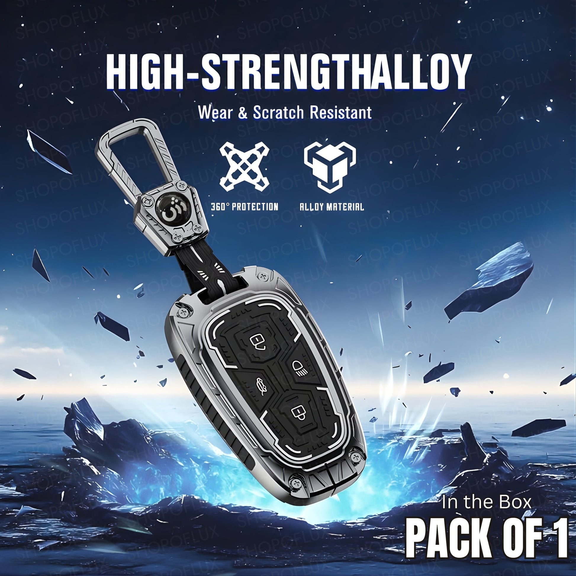 SHOPOFLUX Key Cover Compatible with Tata Nexon | Harrier | Safari | Altroz | Tigor | EV | Punch | Tiago EV Electric 4 Button Smart Key (Metal Silicone Blackk) Shopoflux