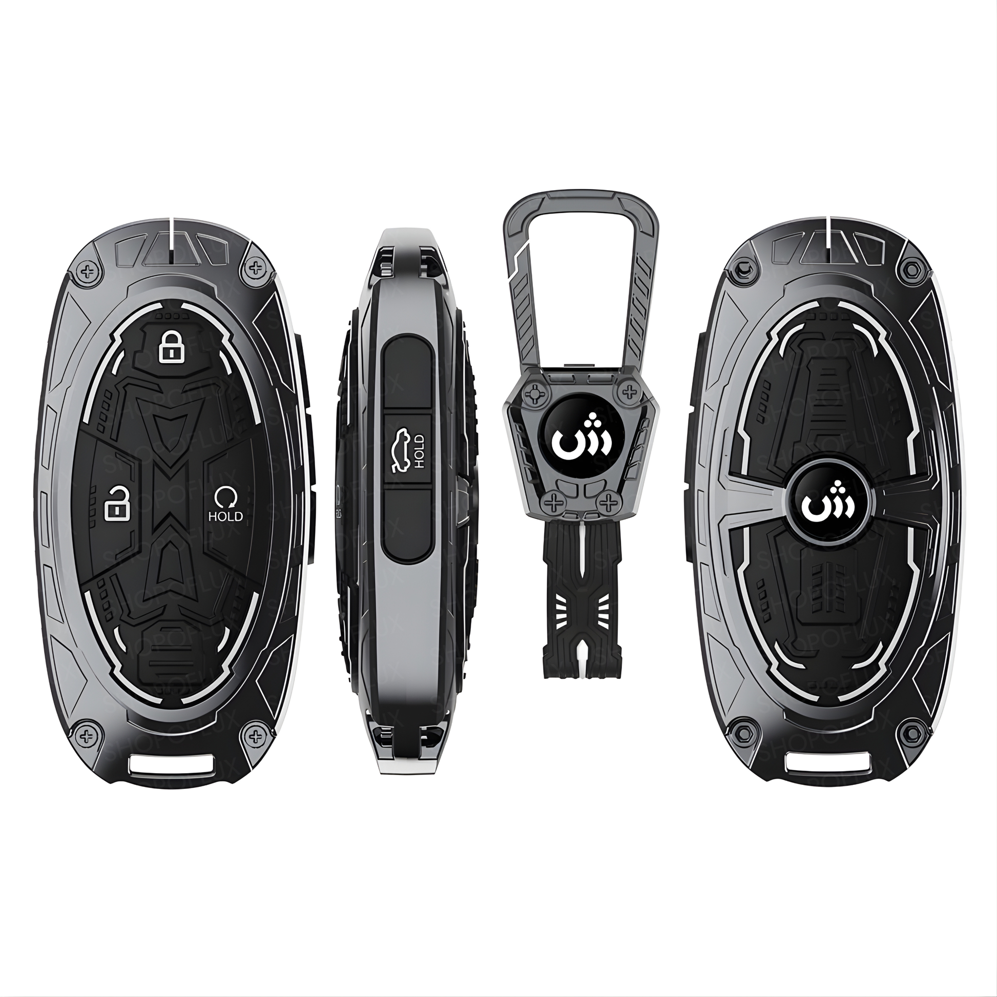 SHOPOFLUX Metal Key Cover Compatible with Hyundai Venue 4 Button Smart Key (Metal Black Silicone) Shopoflux