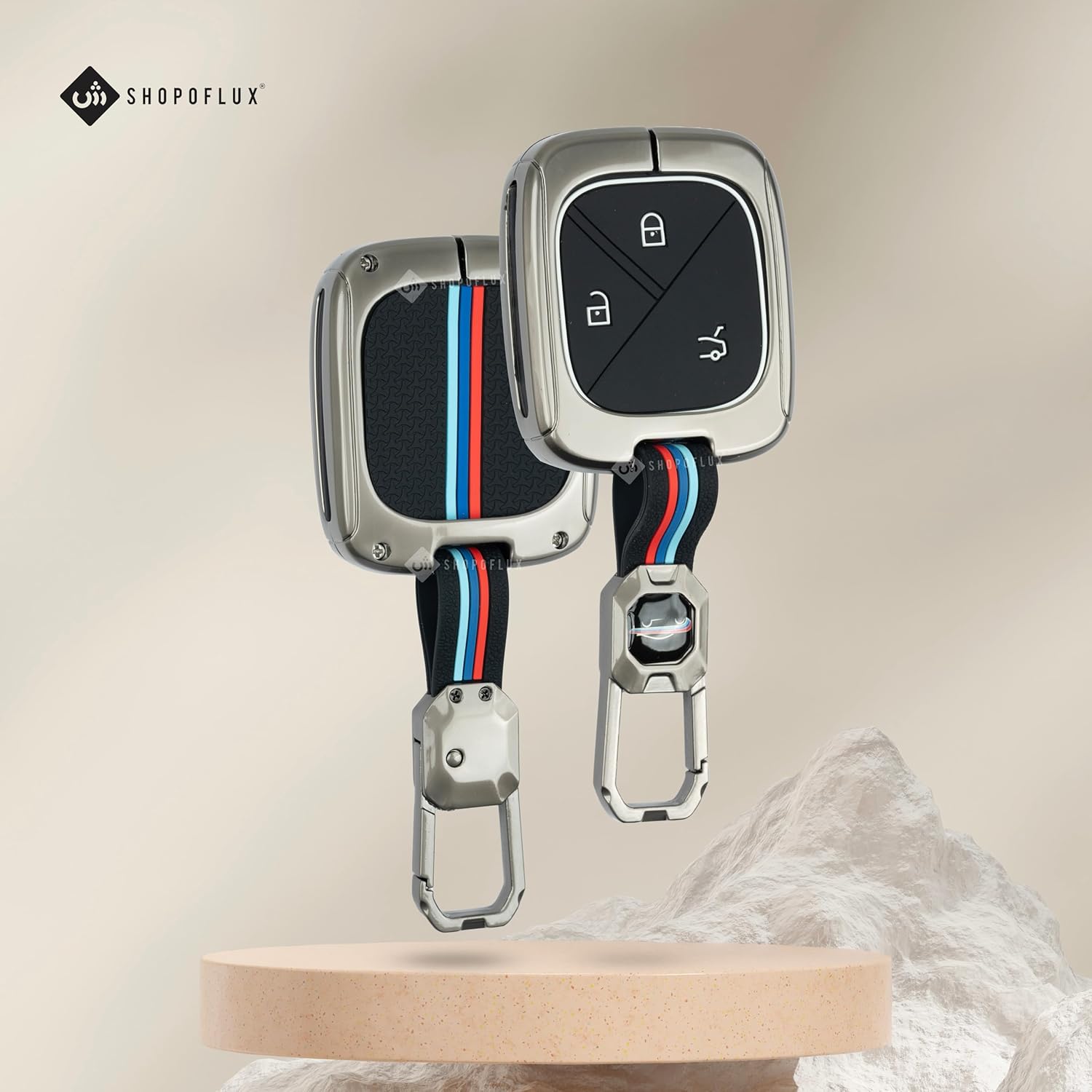 SHOPOFLUX Metal Key Cover Compatible with MG Comet ev Electric 3 Button Smart Key