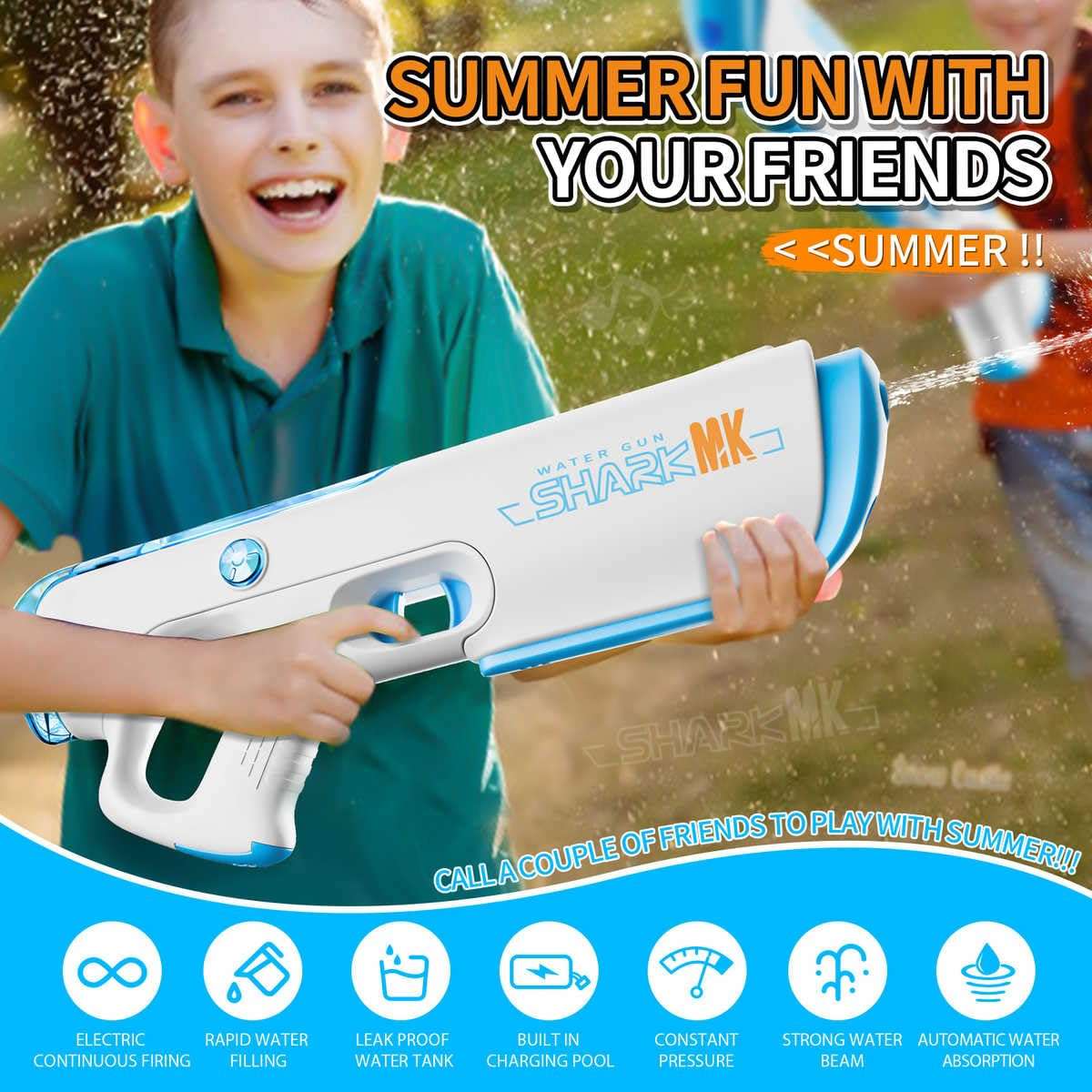 SHOPOFLUX Electric Water Gun Toy with Automatic Water Absorption, 25Ft High-Pressure Range, Rechargeable Battery, Self-Filling, Ideal for Pool & Beach Outdoor Fun
