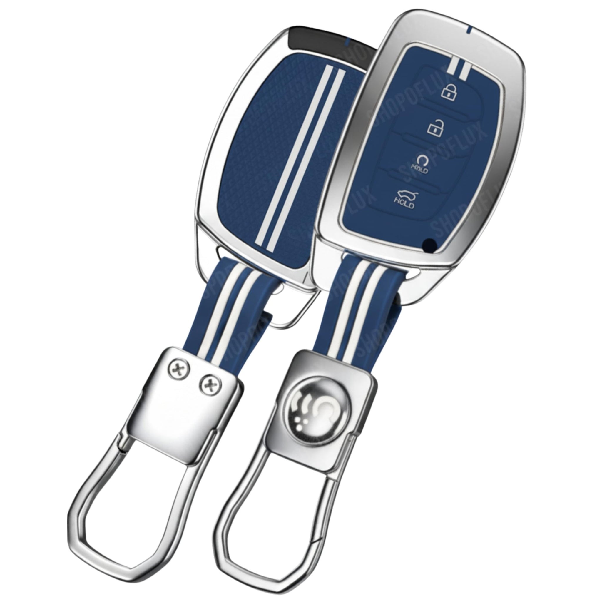 SHOPOFLUX Key Cover Compatible with Hyundai Alcazar and Creta ev Car 4 Button Smart Key (Metal Blue Silicone) Shopoflux