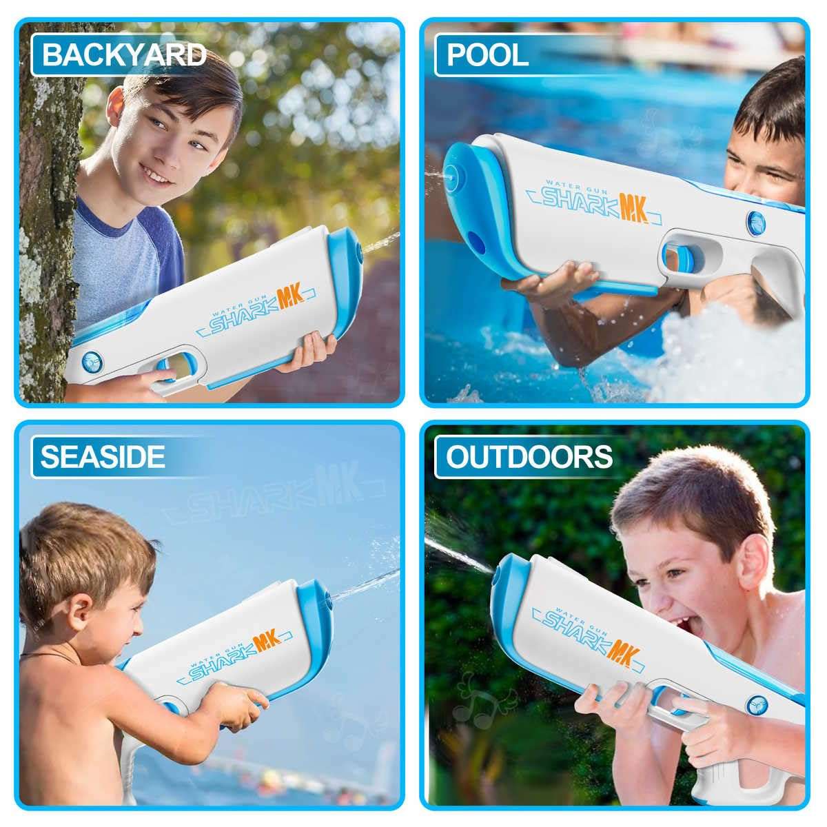 SHOPOFLUX Electric Water Gun Toy with Automatic Water Absorption, 25Ft High-Pressure Range, Rechargeable Battery, Self-Filling, Ideal for Pool & Beach Outdoor Fun