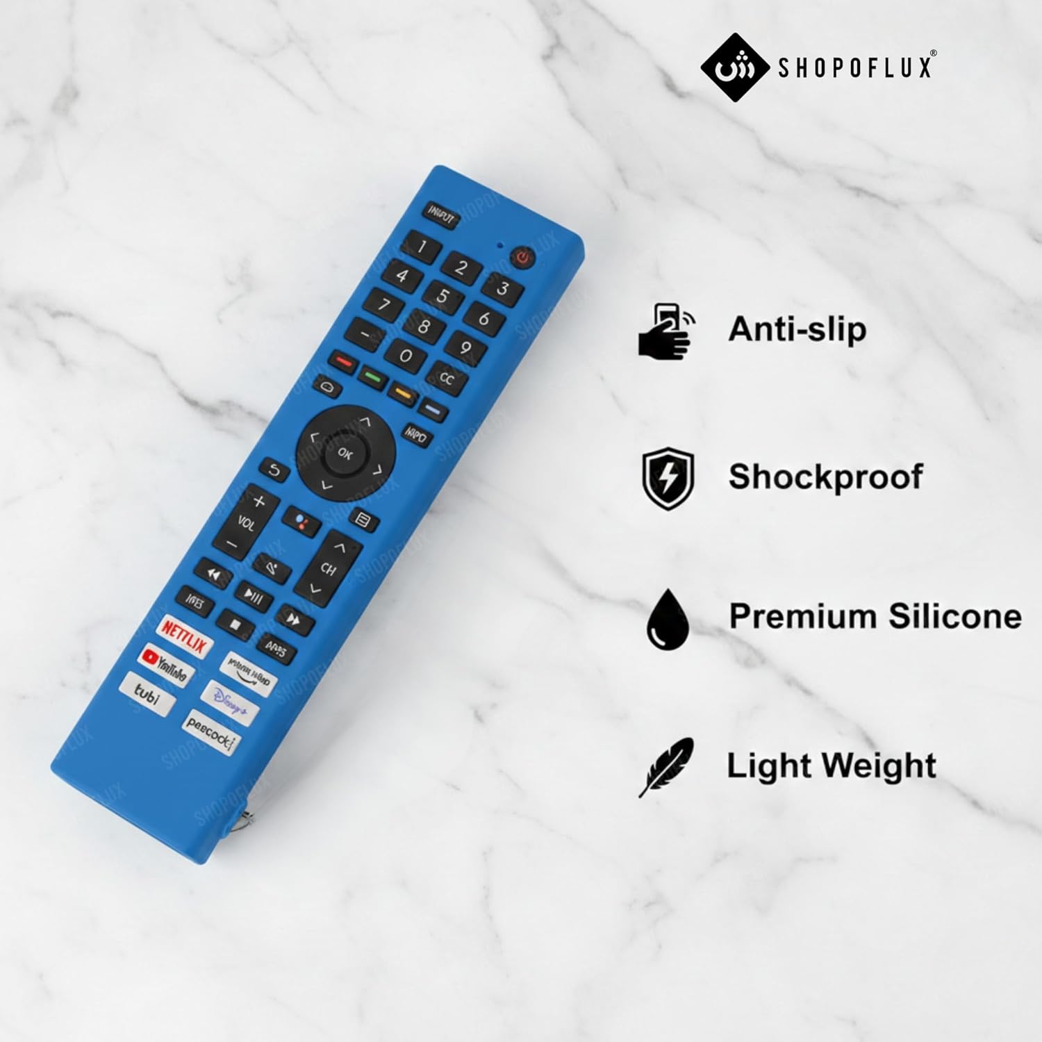 SHOPOFLUX Silicone TV Remote Cover Compatible with Toshiba Smart TV Protective Case with Lanyard (Blue) Shopoflux