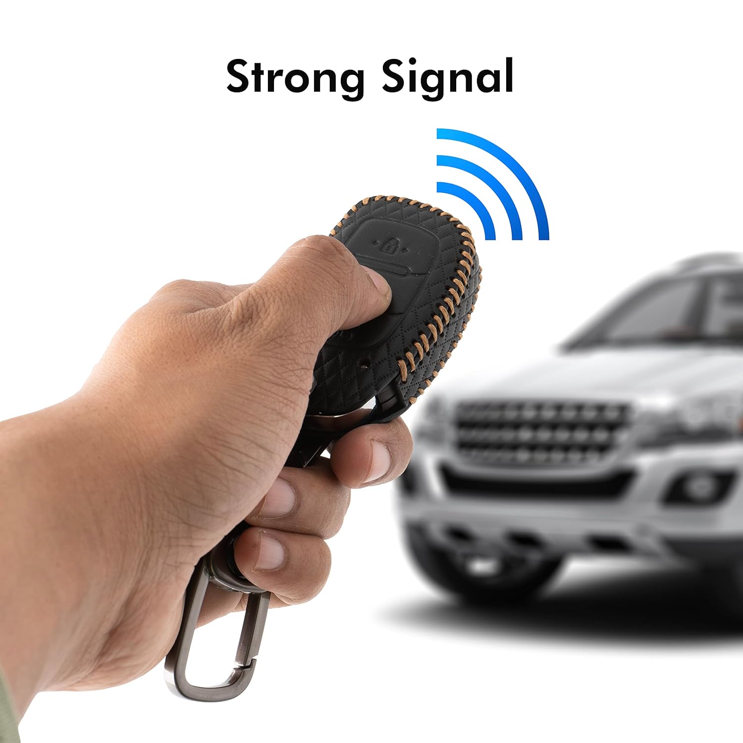 SHOPOFLUX Leather Key Cover for Hyundai Grand i10 NIOS Asta | Venue | i20 | Aura | Exter | Creta | Elantra 3 Button Smart Key Only Black