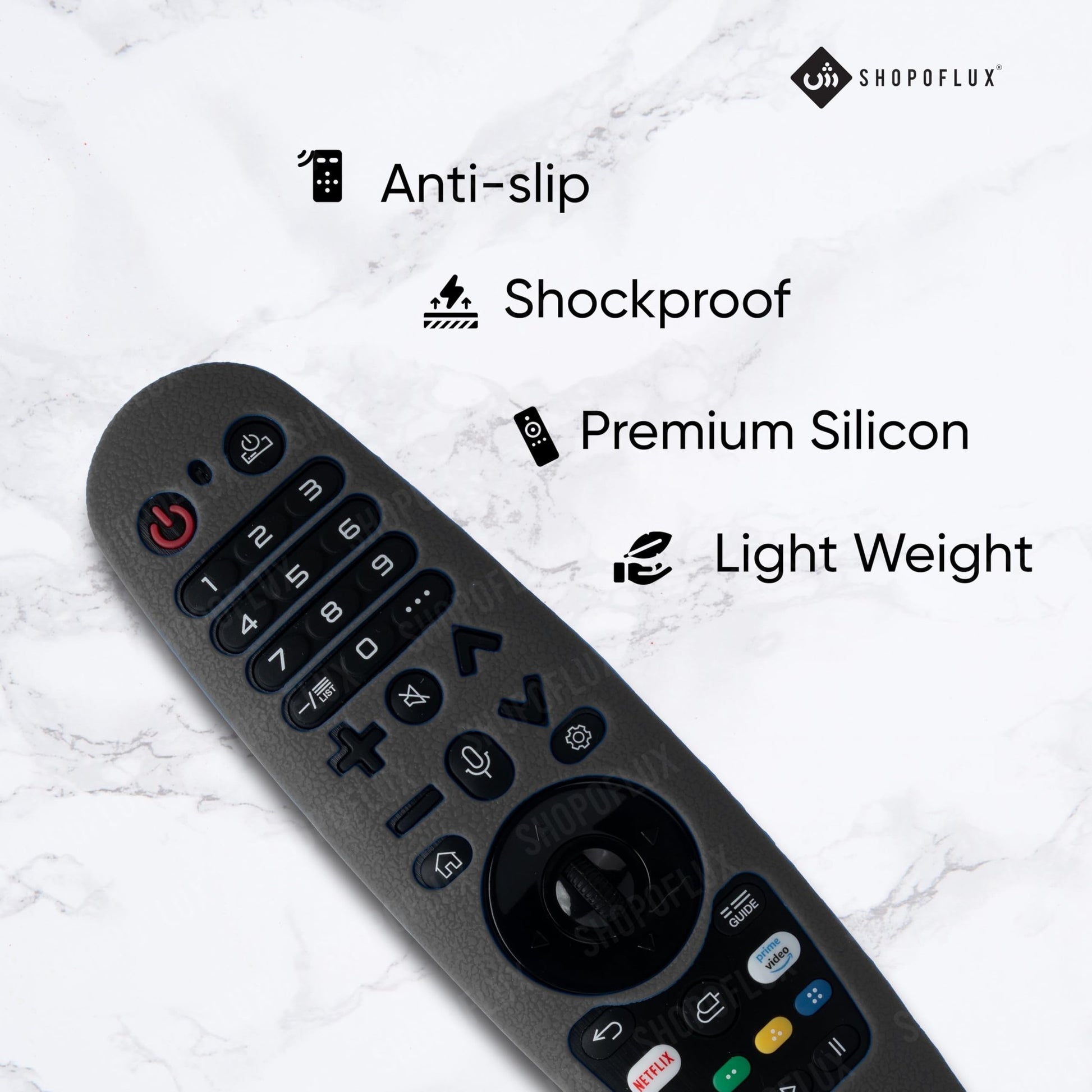 Shopoflux Silicone Full Wrap Case Compatible with LG AN-MR19BA AN-MR600 Magic Remote with Lanyard [Remote Not Included] (Black) Shopoflux