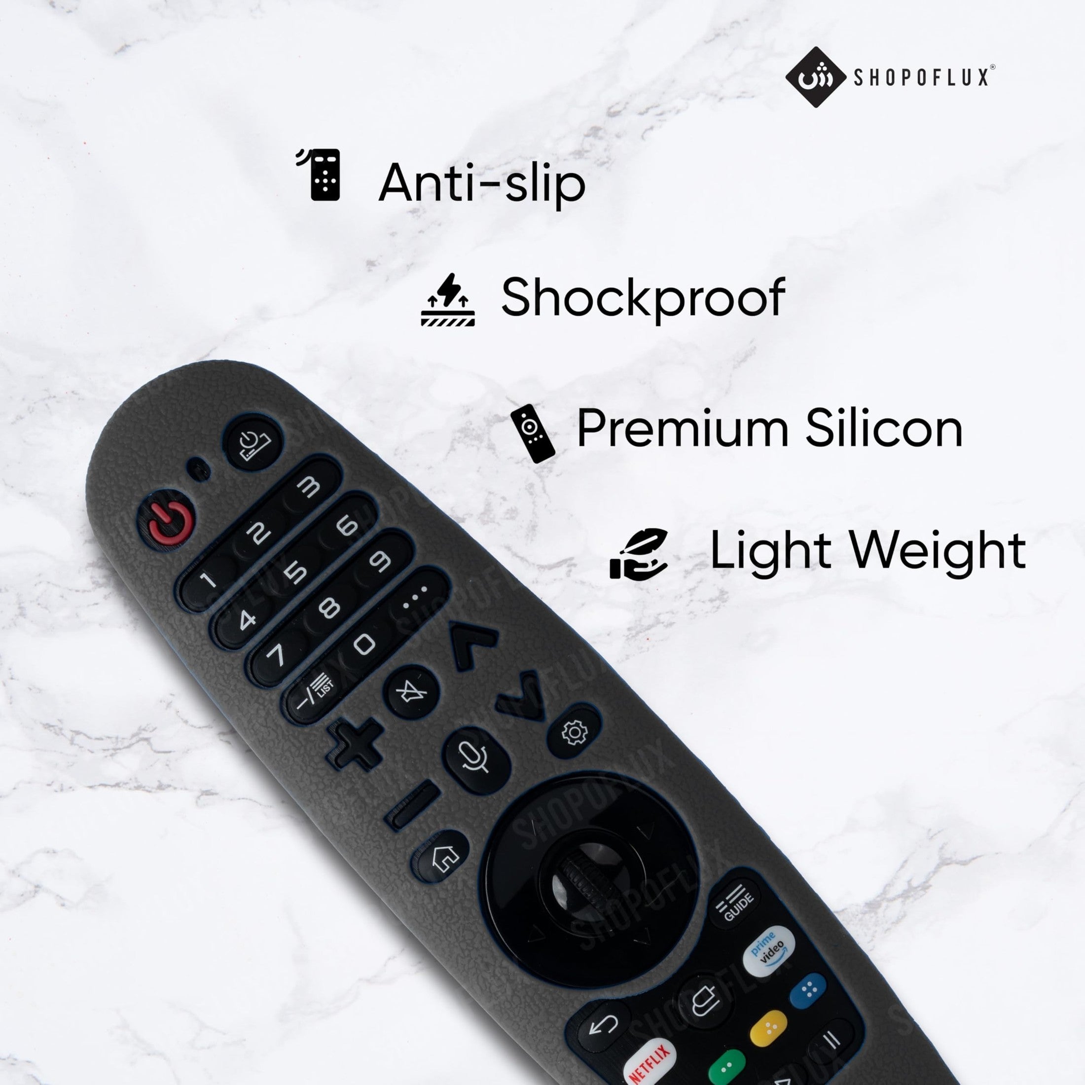 Shopoflux Silicone Full Wrap Case Compatible with LG AN-MR19BA AN-MR600 Magic Remote with Lanyard [Remote Not Included] (Black) Shopoflux