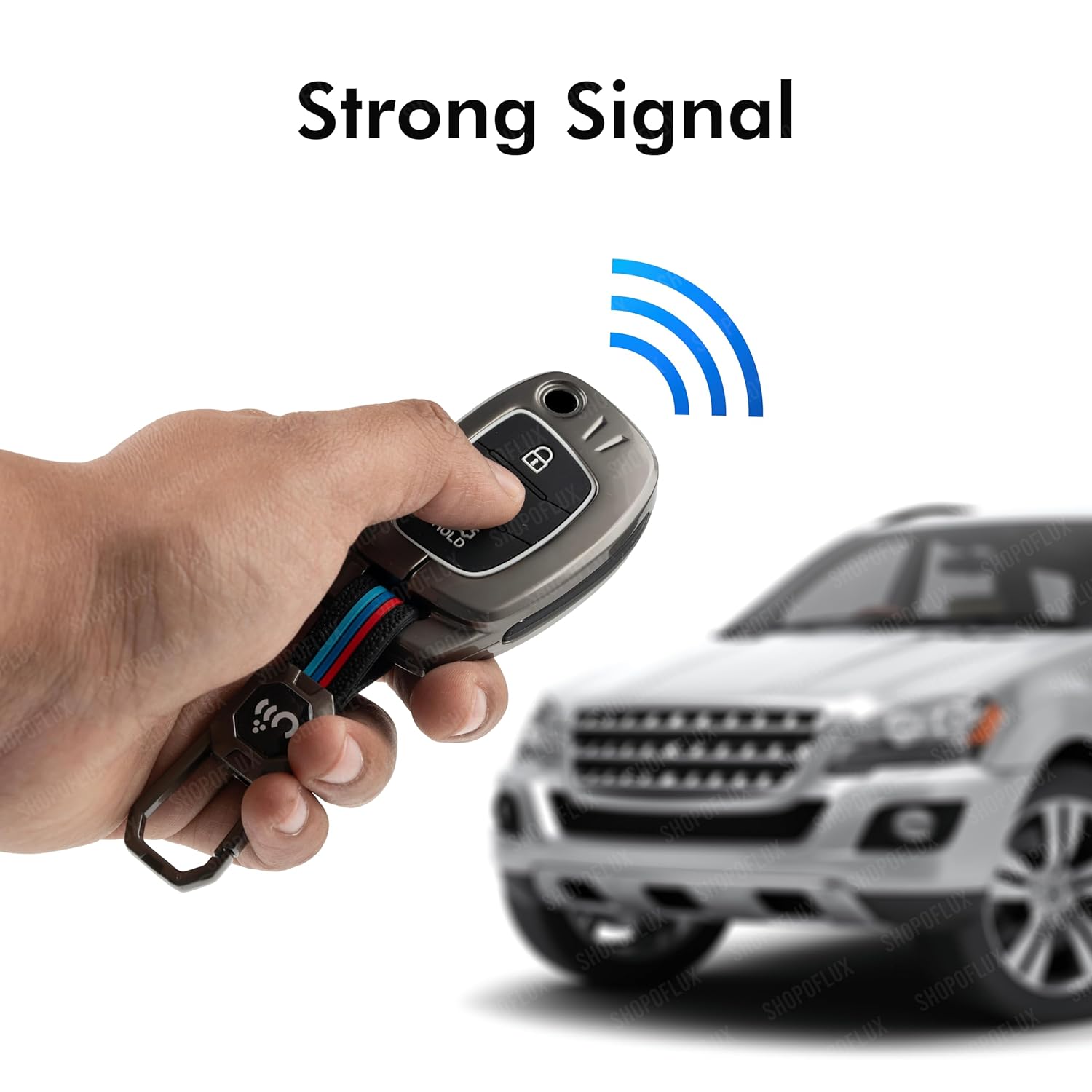 SHOPOFLUX Metal Key Cover for Hyundai Hyundai Creta, Venue, Tucson, Alcazar, I20, Grand i10 Nios, Aura, Xcent, Exter 3 Button Flip Key Only (Metal Black Silicone) Shopoflux