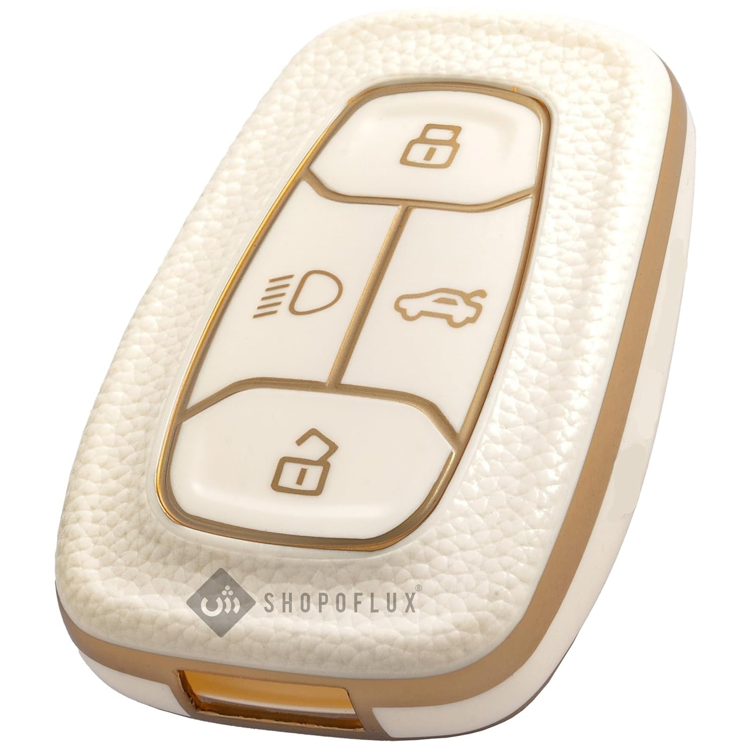 SHOPOFLUX TPU Leather Key Cover Compatible with Tata Nexon | Harrier | Safari | Altroz | Tigor | EV | Punch | Tiago EV Electric 4 Button Smart Key Only Blue Gold