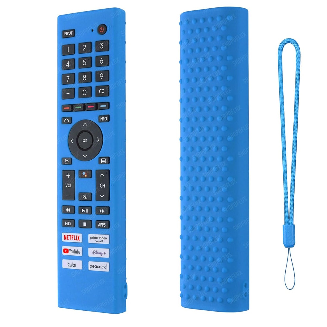 SHOPOFLUX Silicone TV Remote Cover Compatible with Toshiba Smart TV Protective Case with Lanyard (Blue) Shopoflux