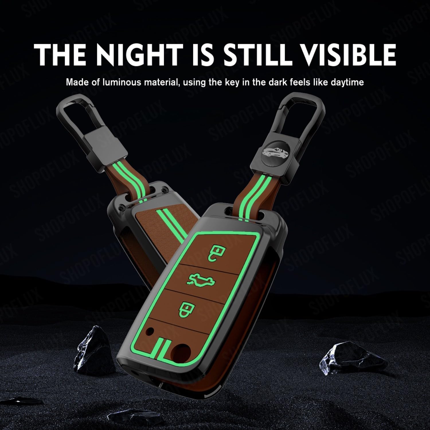 SHOPOFLUX Metal Key Cover Compatible for Skoda & Volkswagen Cars Kylaq | Slavia | Kushaq | Octavia | Virtus | Taigun | Tiguan | T Roc 3 Button Flip Key Shopoflux