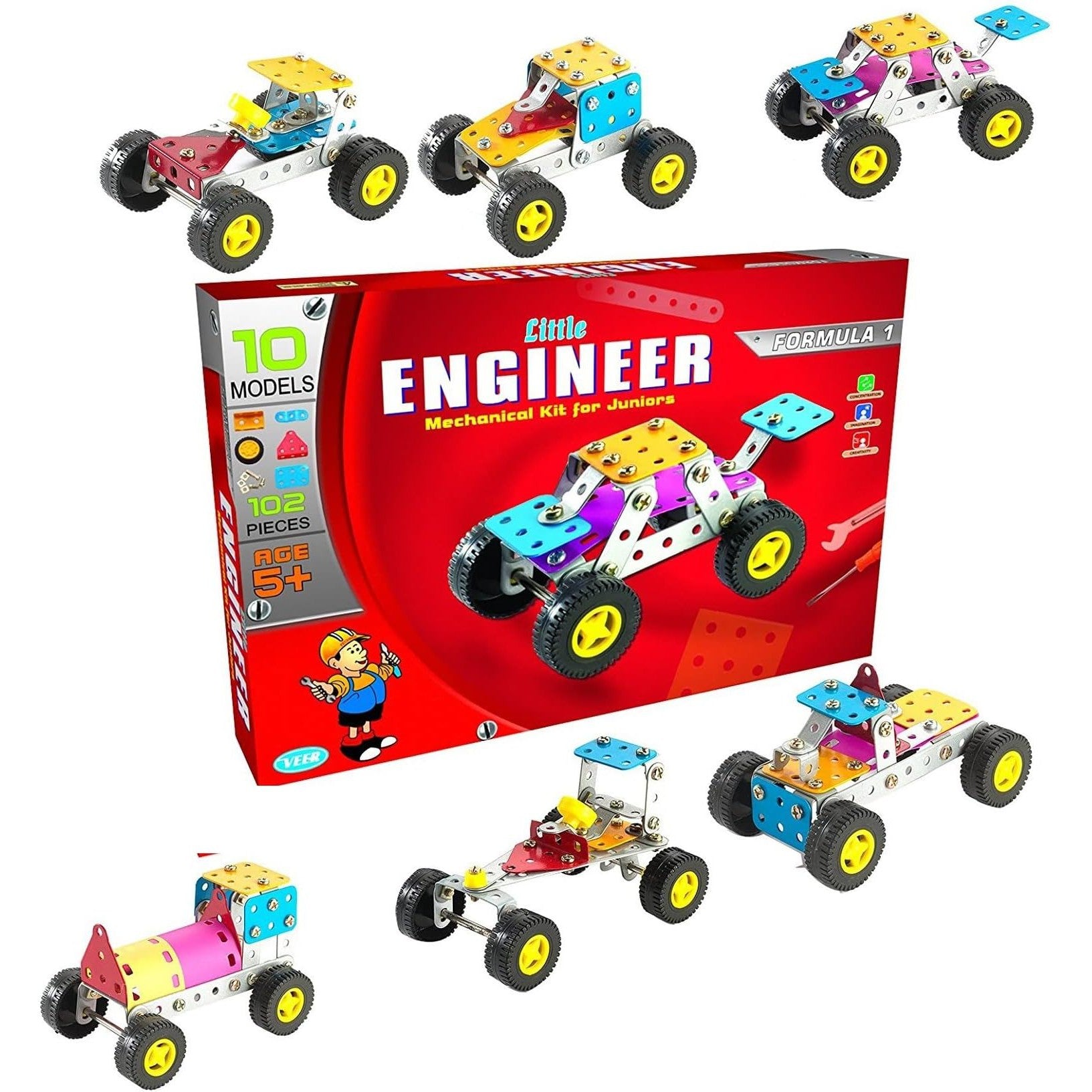 Shopoflux™ Little Engineer Formula 1 Mechanical Kit 10 Models & 102 Pieces, Multicolor