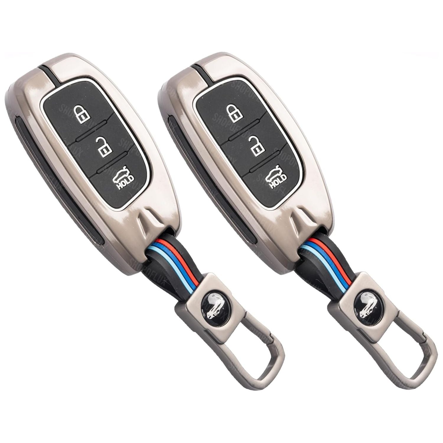 SHOPOFLUX Metal Key Cover for Hyundai Grand i10 NIOS Asta | Venue | i20 | Aura | Exter | Creta | Elantra 3 Button Smart Key Only - Black