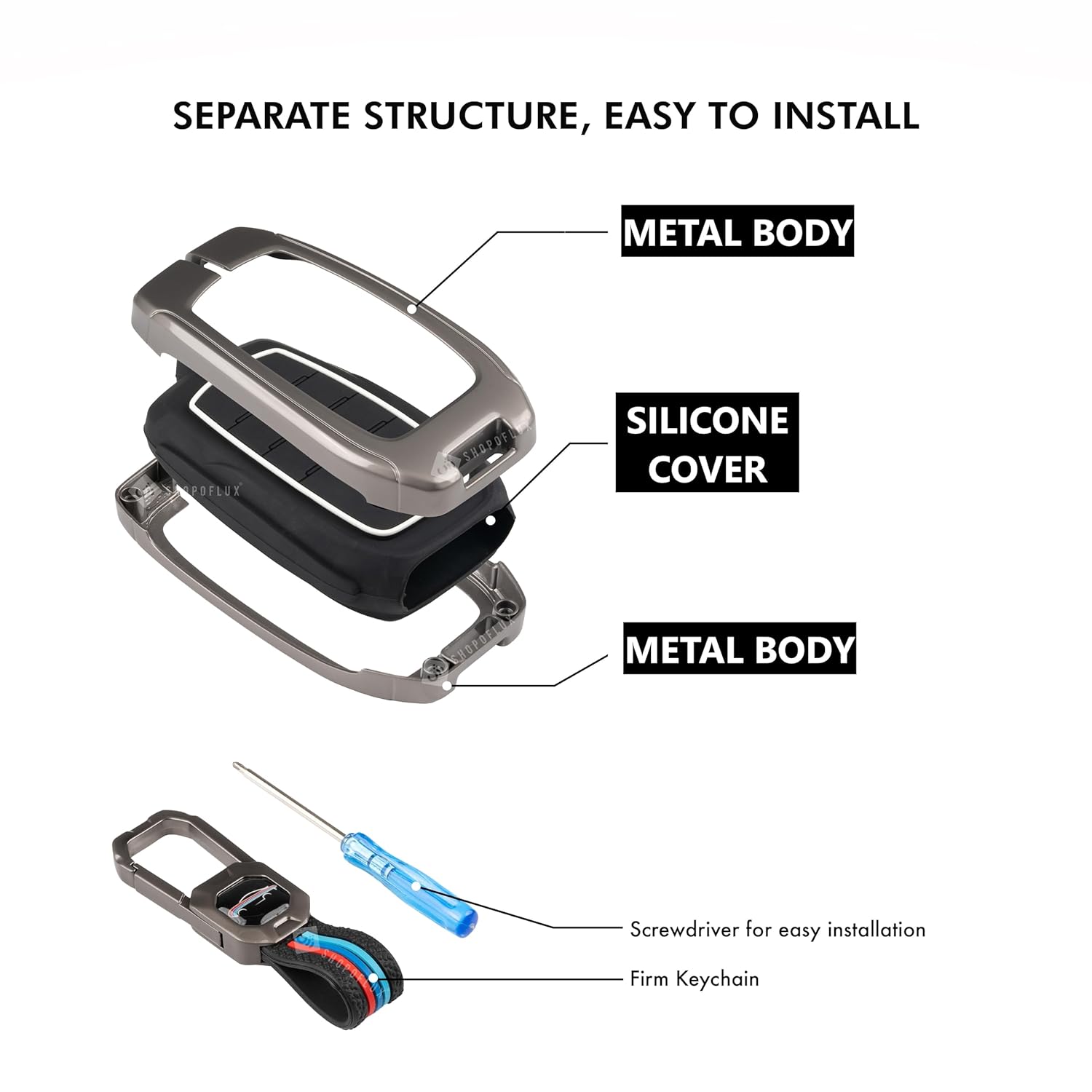 SHOPOFLUX Metal Key Cover Compatible with Kia Seltos2025 HTE,syros 3 Button Flip Key Black
