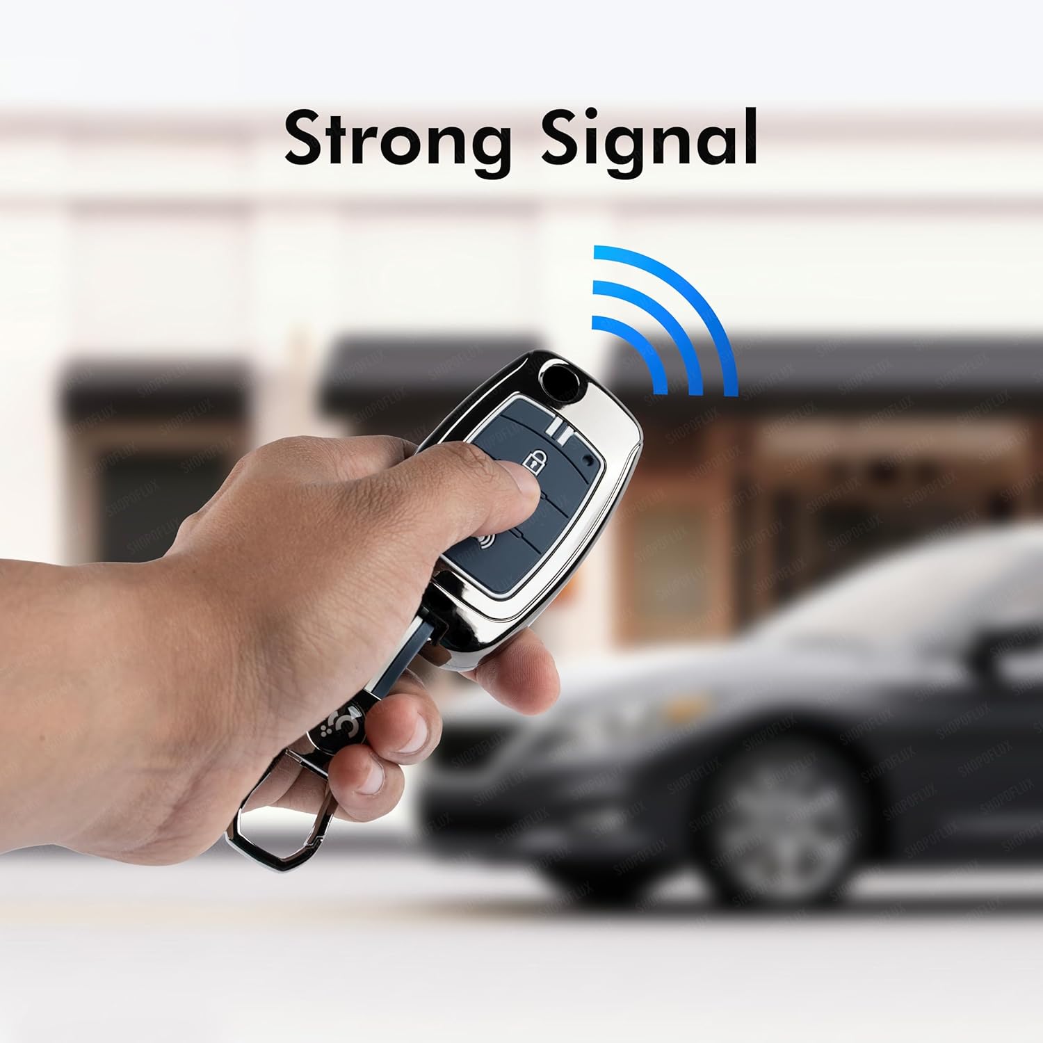 SHOPOFLUX Metal Key Cover Compatible for Mahindra XUV 300 and Alturas G4 Car 3 Button Flip Key (Metal Silicone Blue)