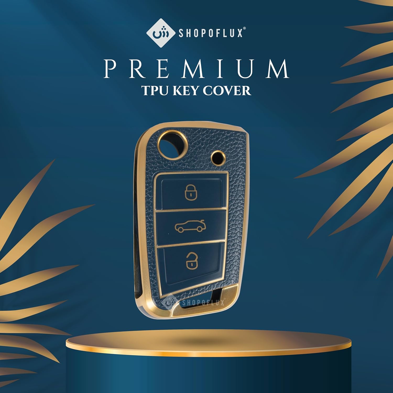 SHOPOFLUX Leather TPU Key Cover Compatible with Skoda & Volkswagen Cars Slavia | Kushaq | Octavia | Virtus | Taigun | Tiguan | T ROC 3 Button Flip Key
