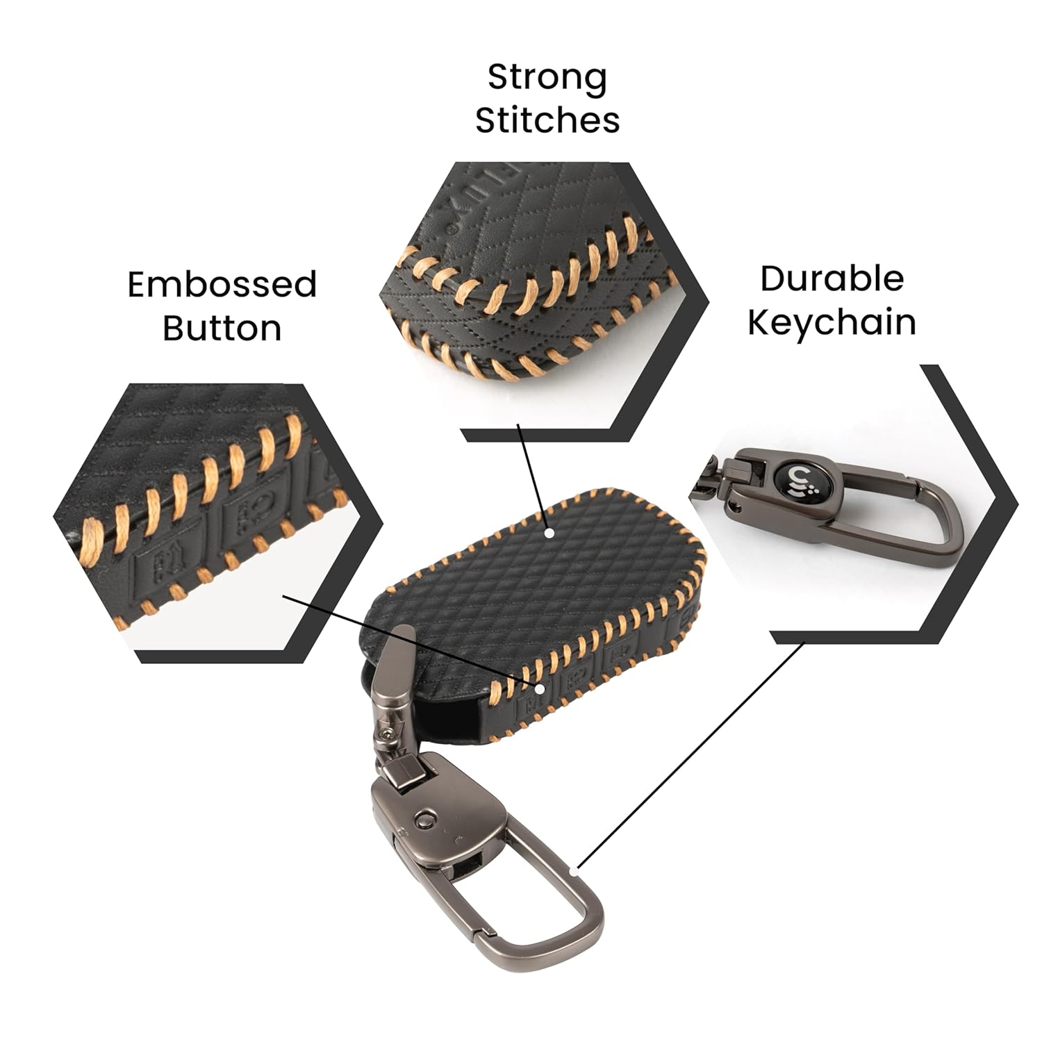 SHOPOFLUX Leather Key Cover Compatible with Kia Seltos 2024 2023 Facelift HTX | Carens X Line | Sonet Facelift 4 Button Smart Key