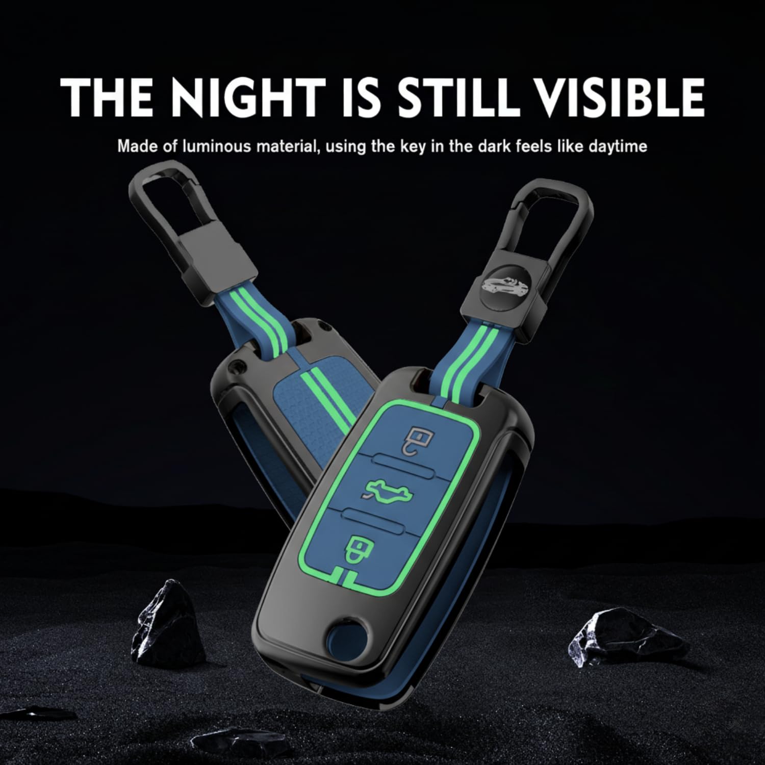 SHOPOFLUX Metal Key Cover Compatible for Skoda & Volkswagen Cars Octavia, Laura, Superb, Fabia, Rapid, Polo, Vento, Jetta, Ameo, Passat 3 Button Flip Key (Blue Silicone) Shopoflux