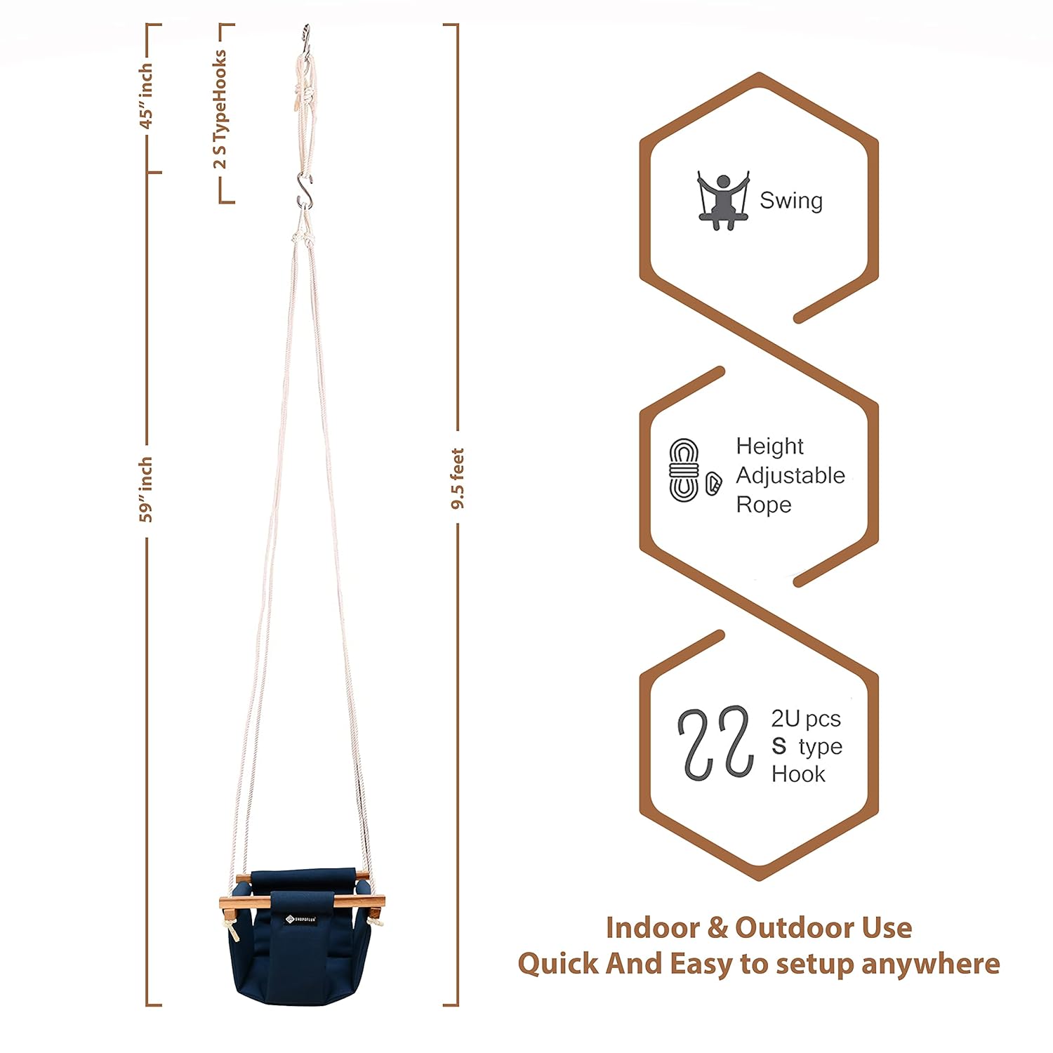 Shopoflux Swing For Kids | Baby Hanging Indoor Outdoor Jhula For Garden| 6 Months To 3 Years Up To 25 Kg Blue , Polyester, 9 Inch