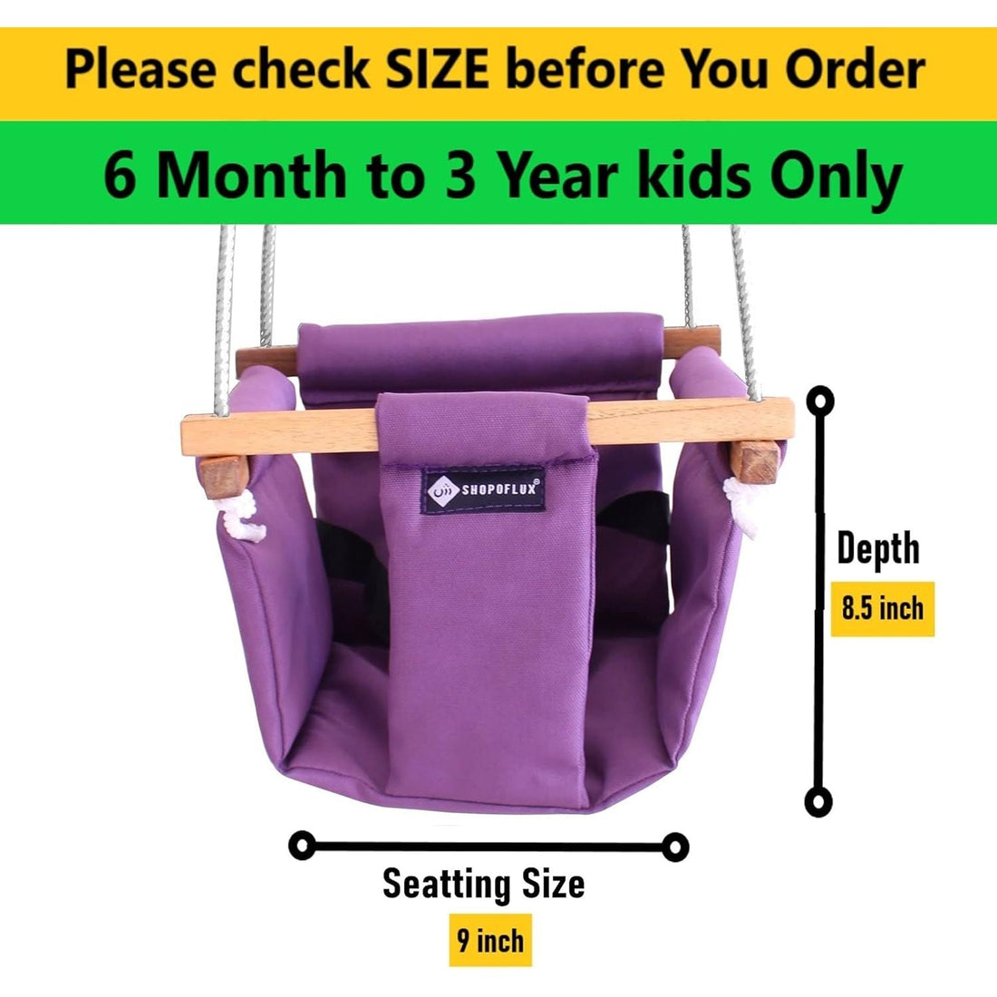 Shopoflux Swing For Kids | Baby Swing Hanging Indoor Outdoor | Kids Swing | Jhula For Baby | Baby Garden Swing | Jhula For Kids | 6 Months To 3 Years Up To 25 Kg Purple , Polyester, 9 Inch