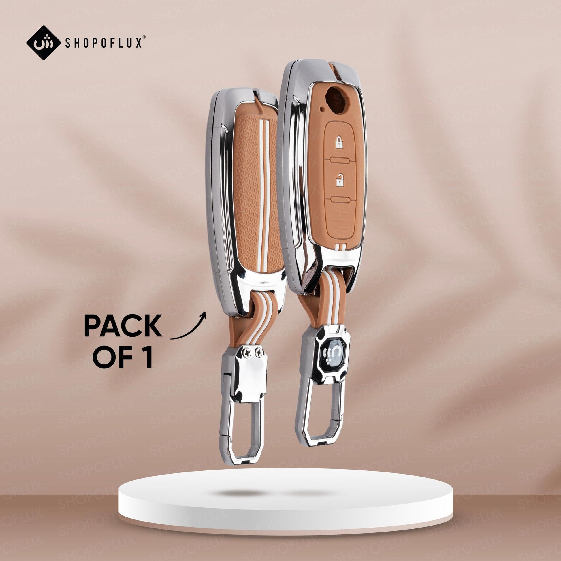 SHOPOFLUX Metal Key Cover Compatible with Nissan Magnite 2 Button Smart Key (Metal Silicone Brown) Shopoflux