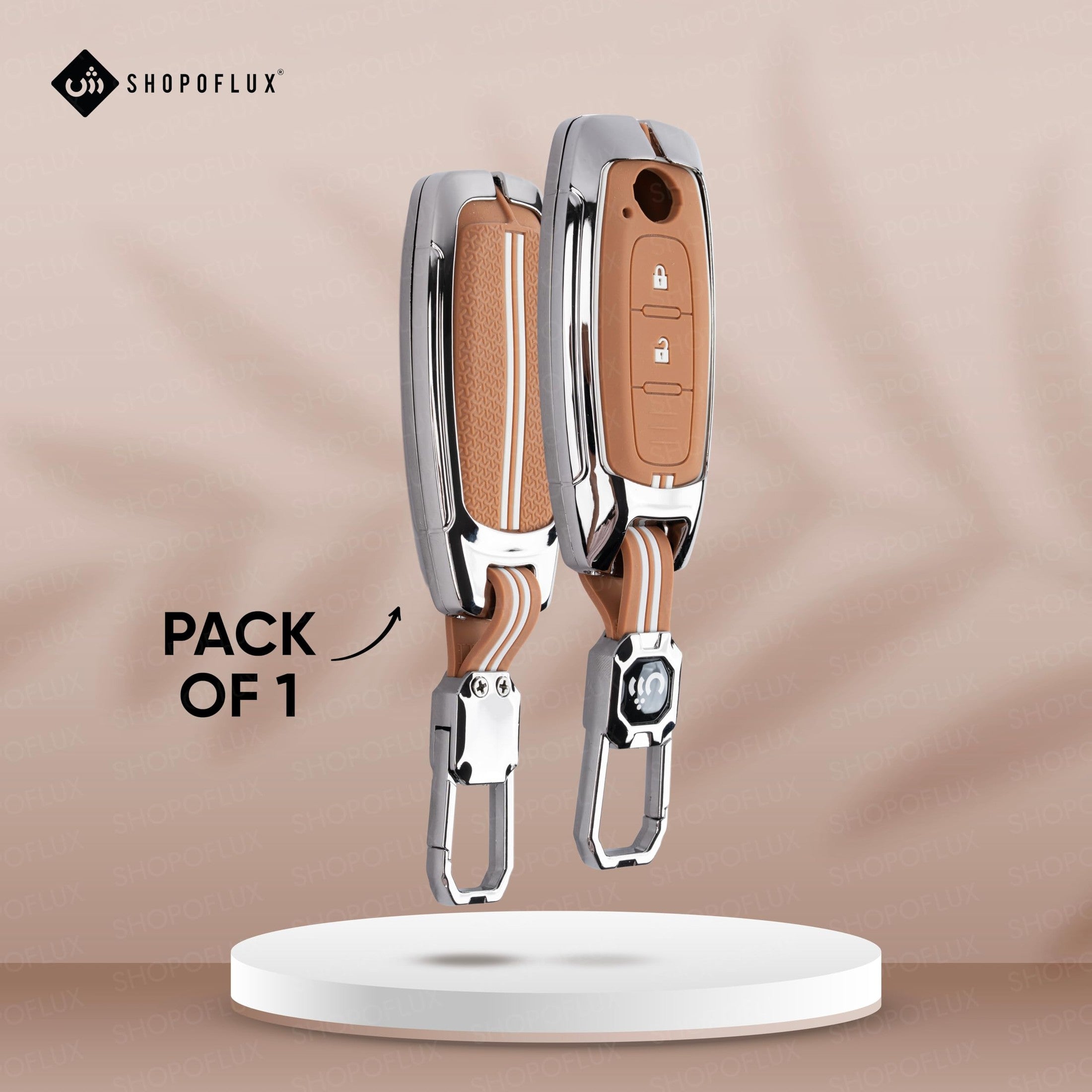 SHOPOFLUX Metal Key Cover Compatible with Nissan Magnite 2 Button Smart Key (Metal Silicone Brown) Shopoflux
