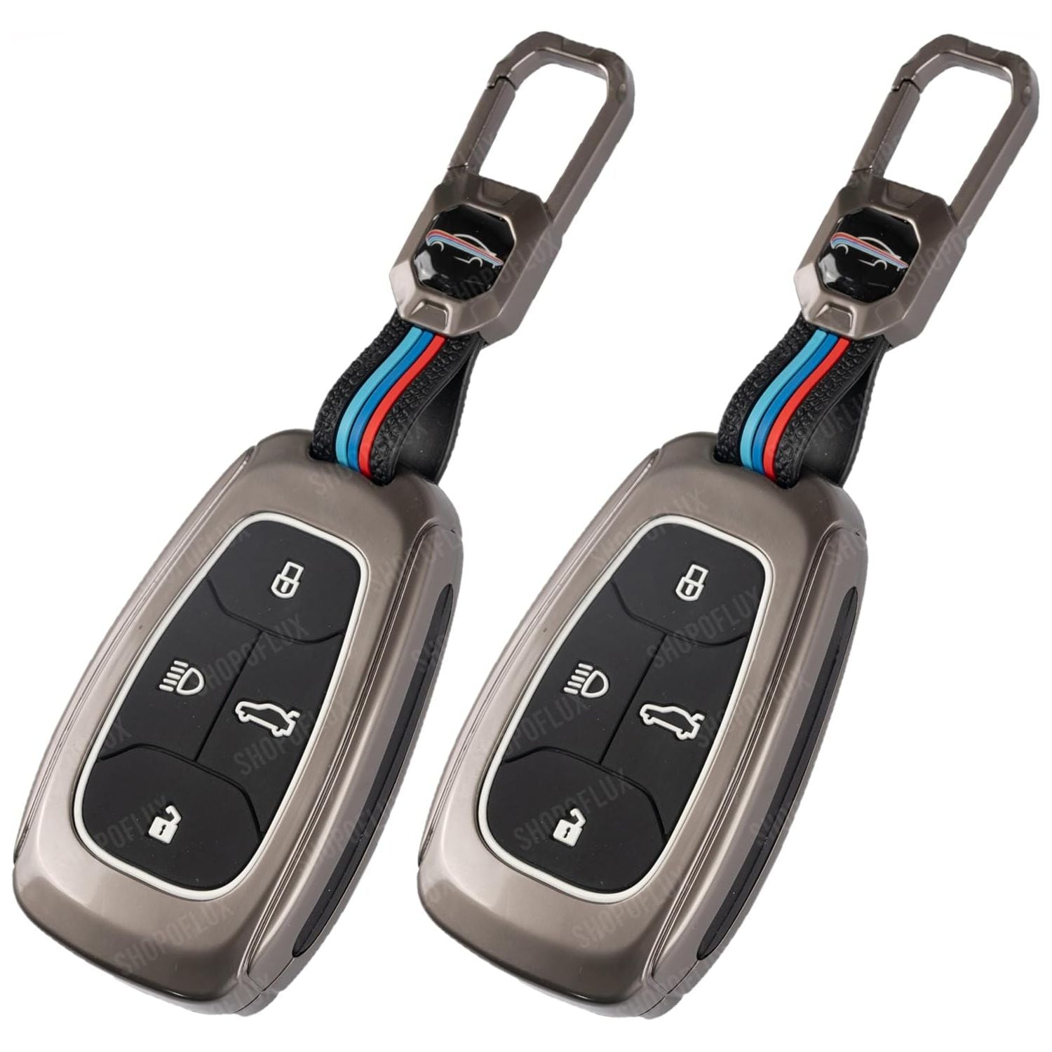 SHOPOFLUX Metal Key Cover Compatible with Tata Nexon | Harrier | Safari | Altroz | Tigor | EV | Punch | Tiago EV Electric 4 Button Smart Key Only Black