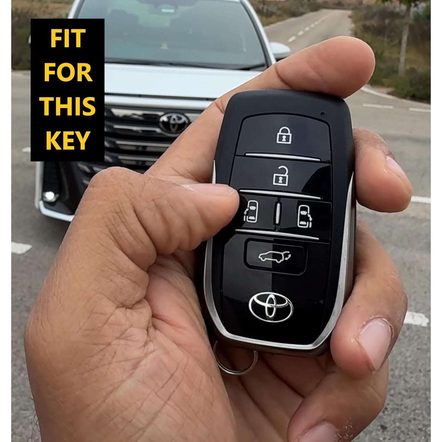 SHOPOFLUX Metal Key Cover Compatible for Toyota Vellfire 5 Button Smart Key