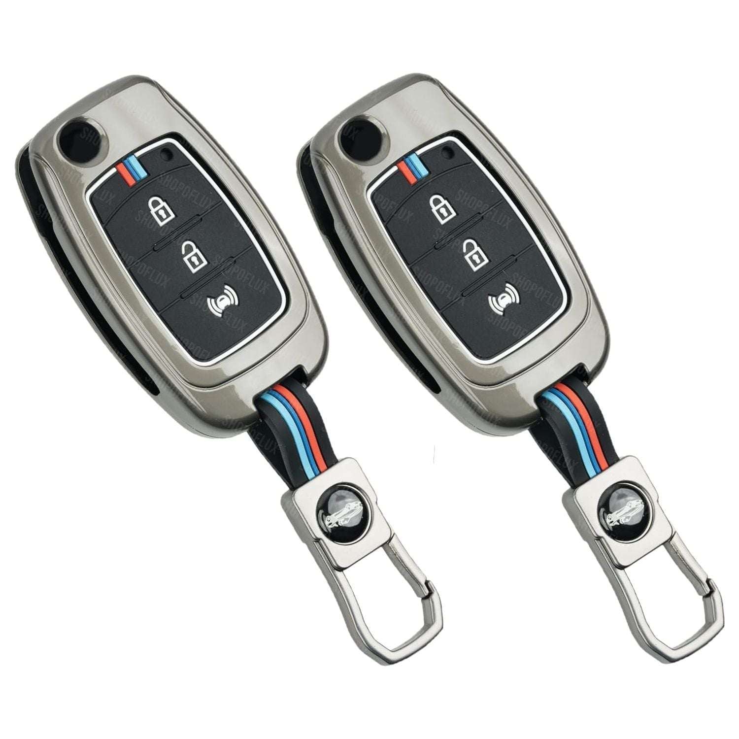 SHOPOFLUX Metal Key Cover Compatible for Mahindra XUV 300 and Alturas G4 Car 3 Button Flip Key