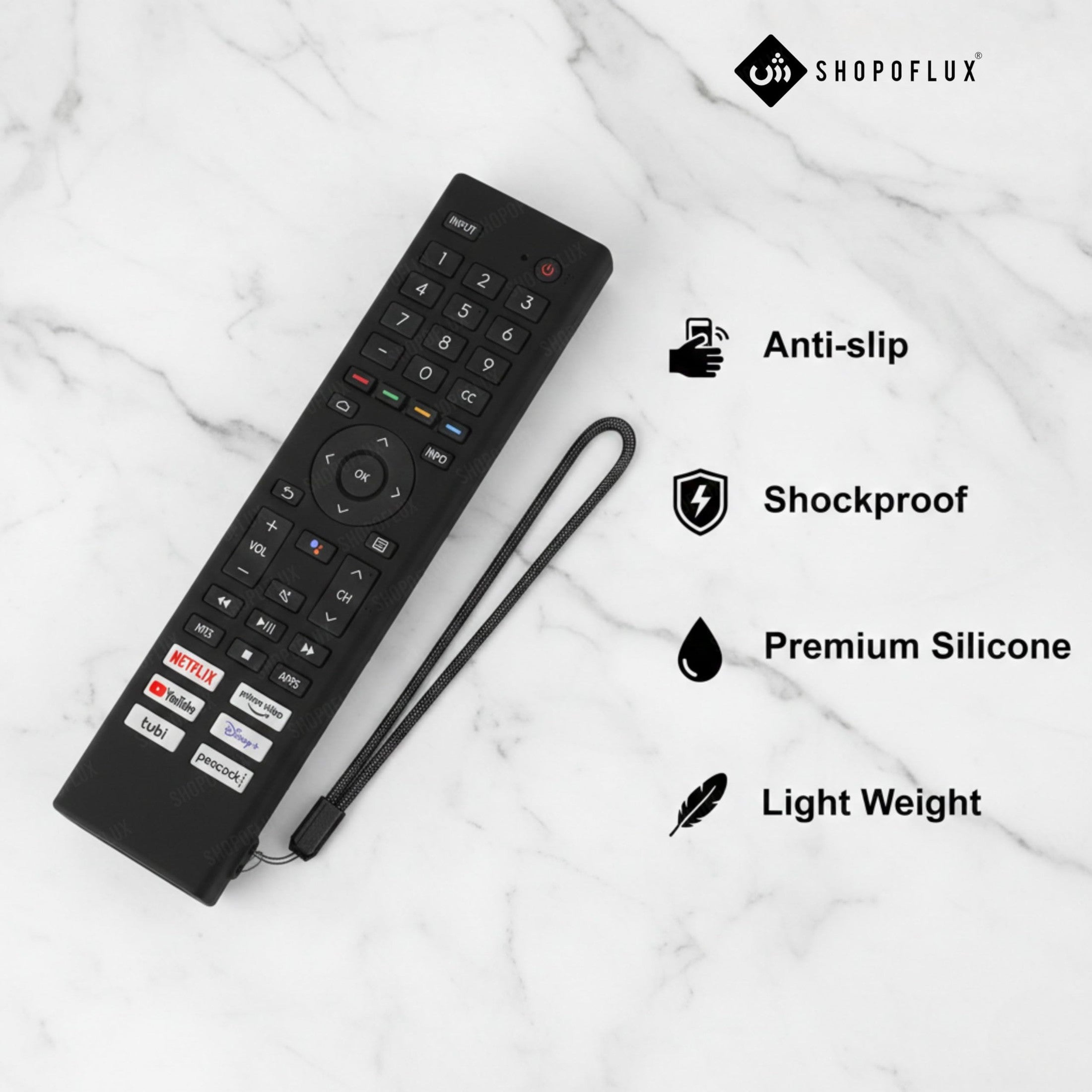 SHOPOFLUX Silicone TV Remote Cover Compatible with Toshiba Smart TV Protective Case with Lanyard (Black) Shopoflux