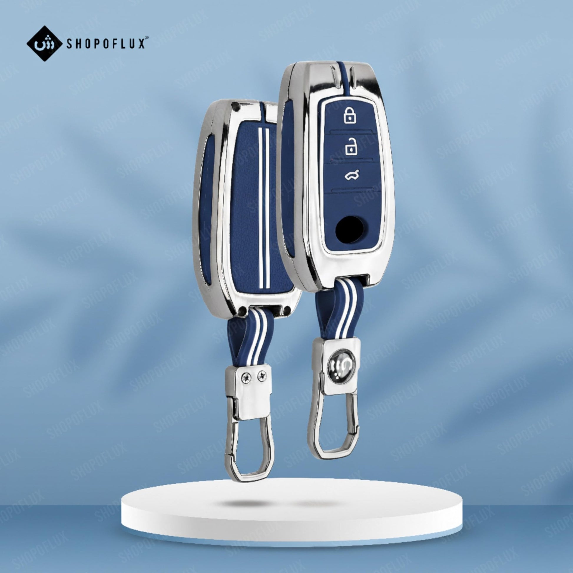 SHOPOFLUX Metal Key Cover Compatible with Toyota Fortuner | Fortuner Legender | Innova Hycross | Invicto 3 Button Smart Key (Metal Blue Silicone) Shopoflux