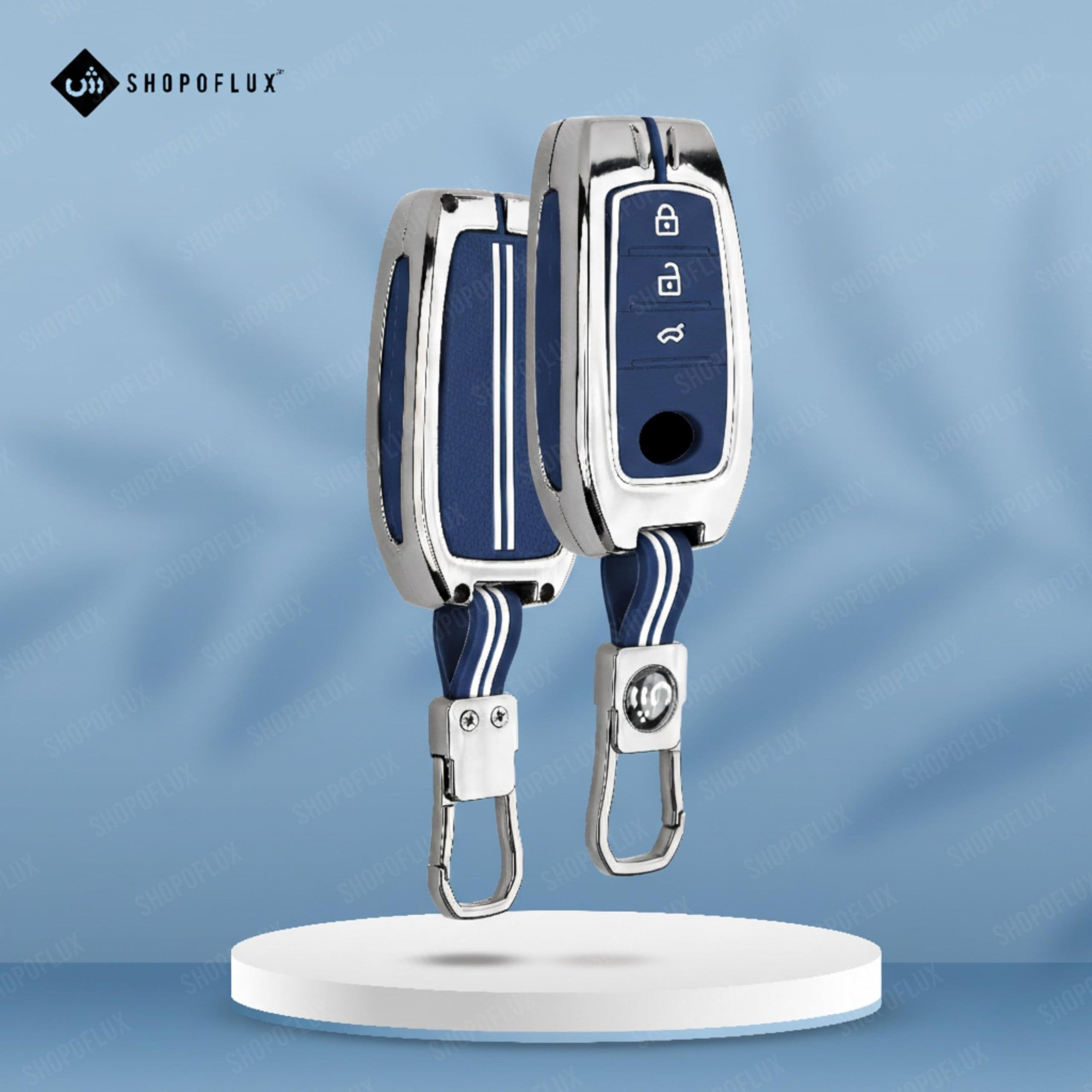 SHOPOFLUX Metal Key Cover Compatible with Toyota Fortuner | Fortuner Legender | Innova Hycross | Invicto 3 Button Smart Key (Metal Blue Silicone) Shopoflux