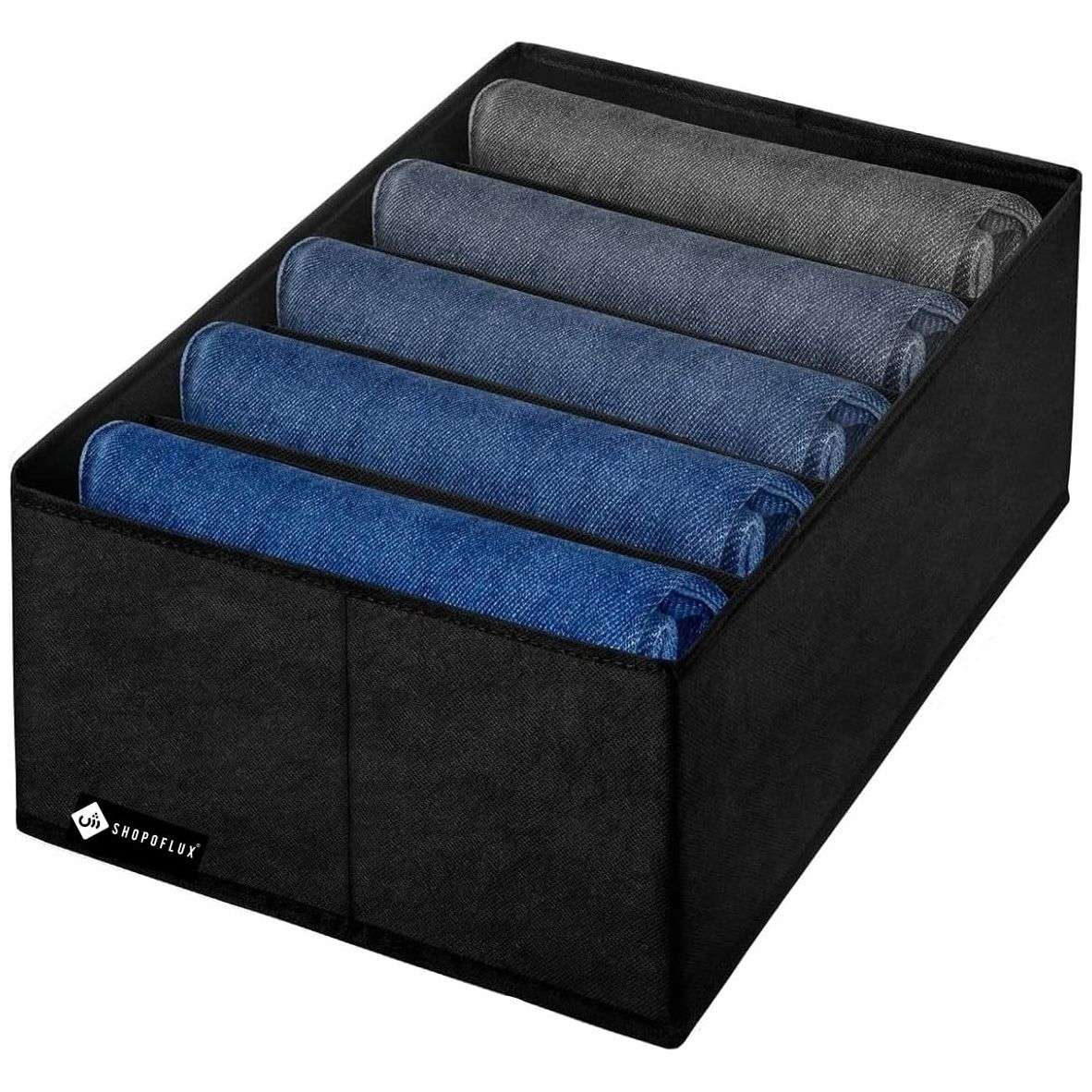 SHOPOFLUX Clothes Organizer for Wardrobe - Ideal for Jeans, Pants, Shirts - Drawer Closet Storage Solution Black 5 Slots