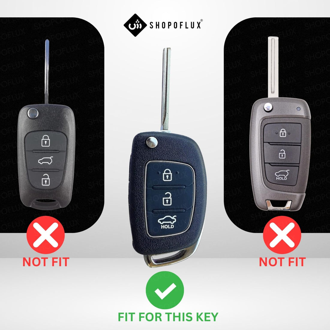 SHOPOFLUX Metal Key Cover for Hyundai Hyundai Creta, Venue, Tucson, Alcazar, I20, Grand i10 Nios, Aura, Xcent, Exter 3 Button Flip Key Only (Metal Black Silicone) Shopoflux