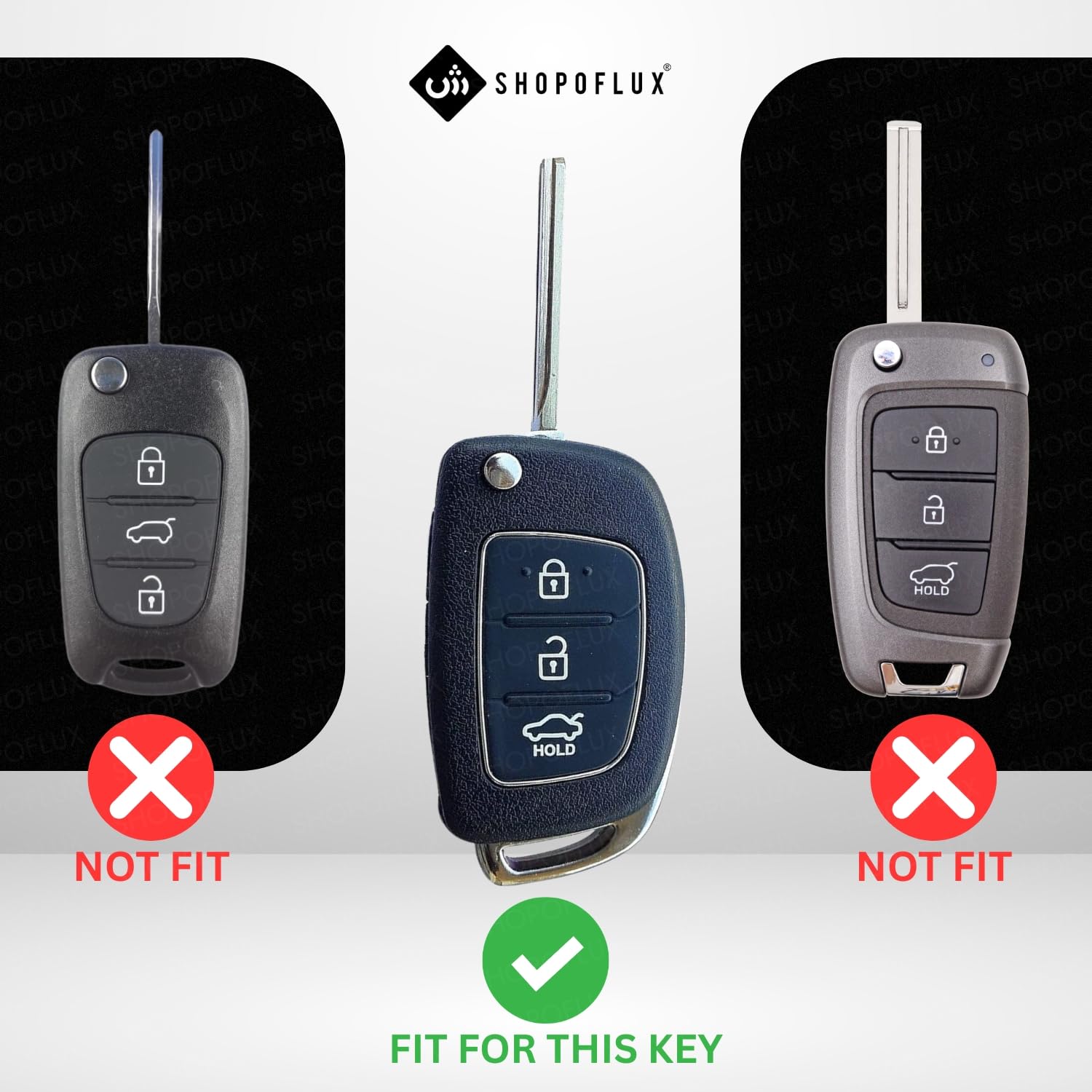 SHOPOFLUX Metal Key Cover for Hyundai Hyundai Creta, Venue, Tucson, Alcazar, I20, Grand i10 Nios, Aura, Xcent, Exter 3 Button Flip Key Only (Metal Black Silicone) Shopoflux