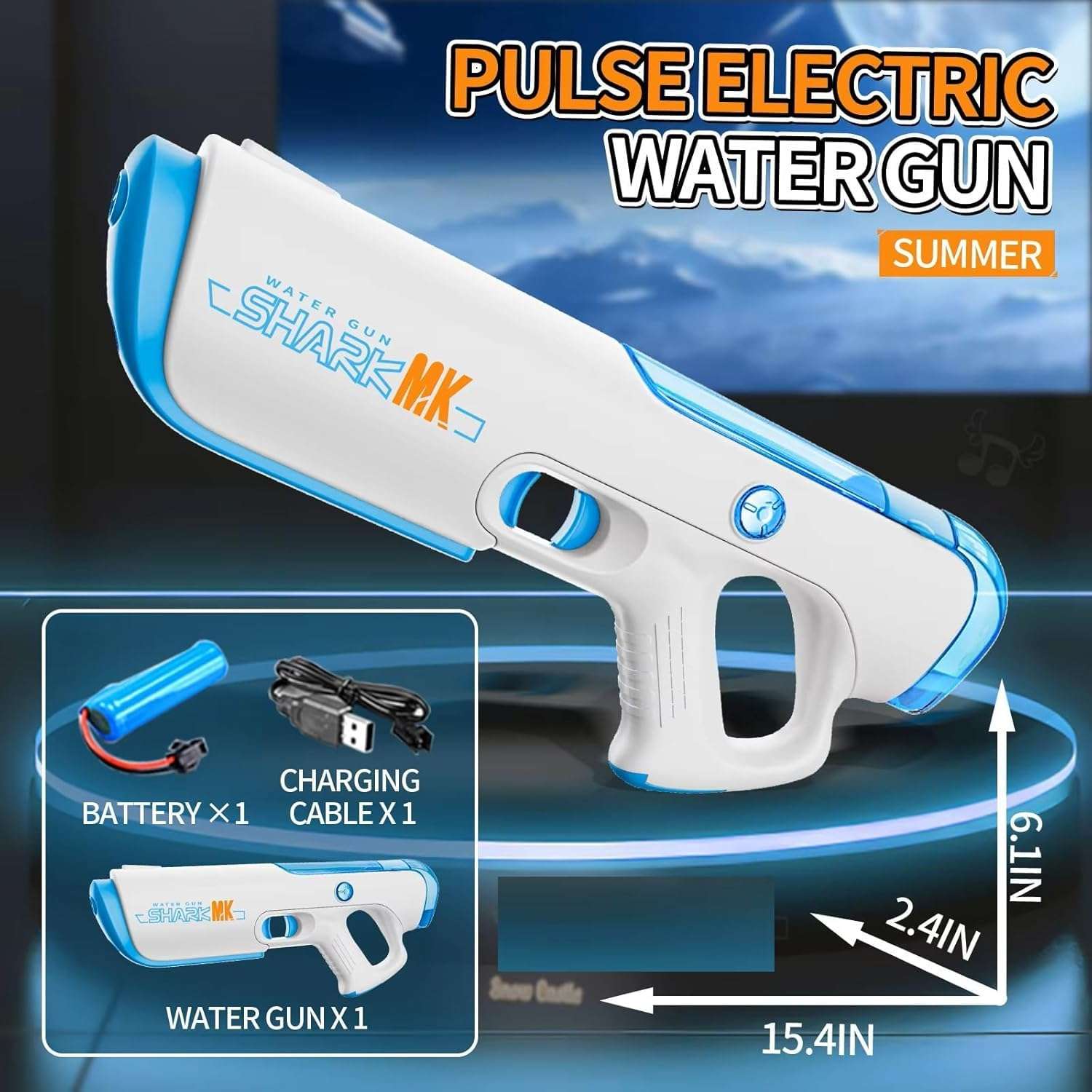 SHOPOFLUX Electric Water Gun Toy with Automatic Water Absorption, 25Ft High-Pressure Range, Rechargeable Battery, Self-Filling, Ideal for Pool & Beach Outdoor Fun
