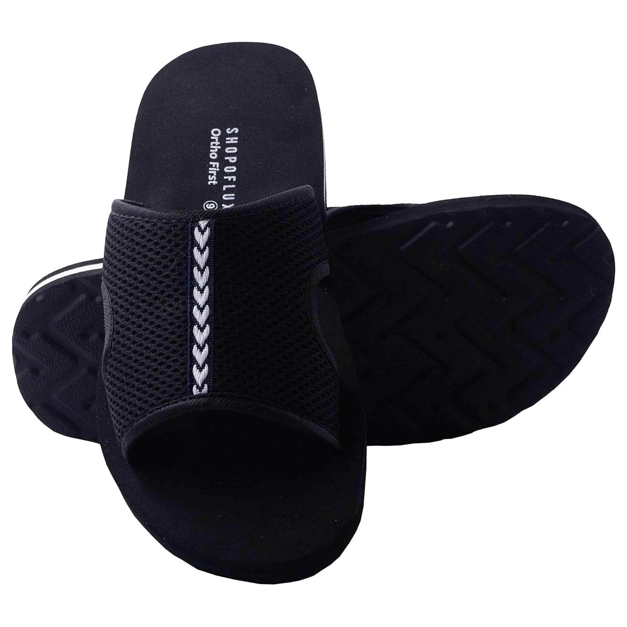 SHOPOFLUX Ortho First Slider Slippers for Men | Orthopaedic Doctor Chappal Flip-Flop Footwear and House Slippers for Gent's and Boy's Black & Blue