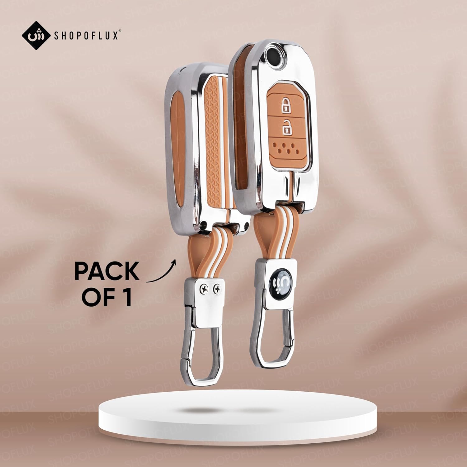 SHOPOFLUX Metal Key Cover Compatible for Honda Amaze, Honda City, Jazz, CR-V, WR-V 2 Button Flip Key (Metal Silicone Brown) Shopoflux