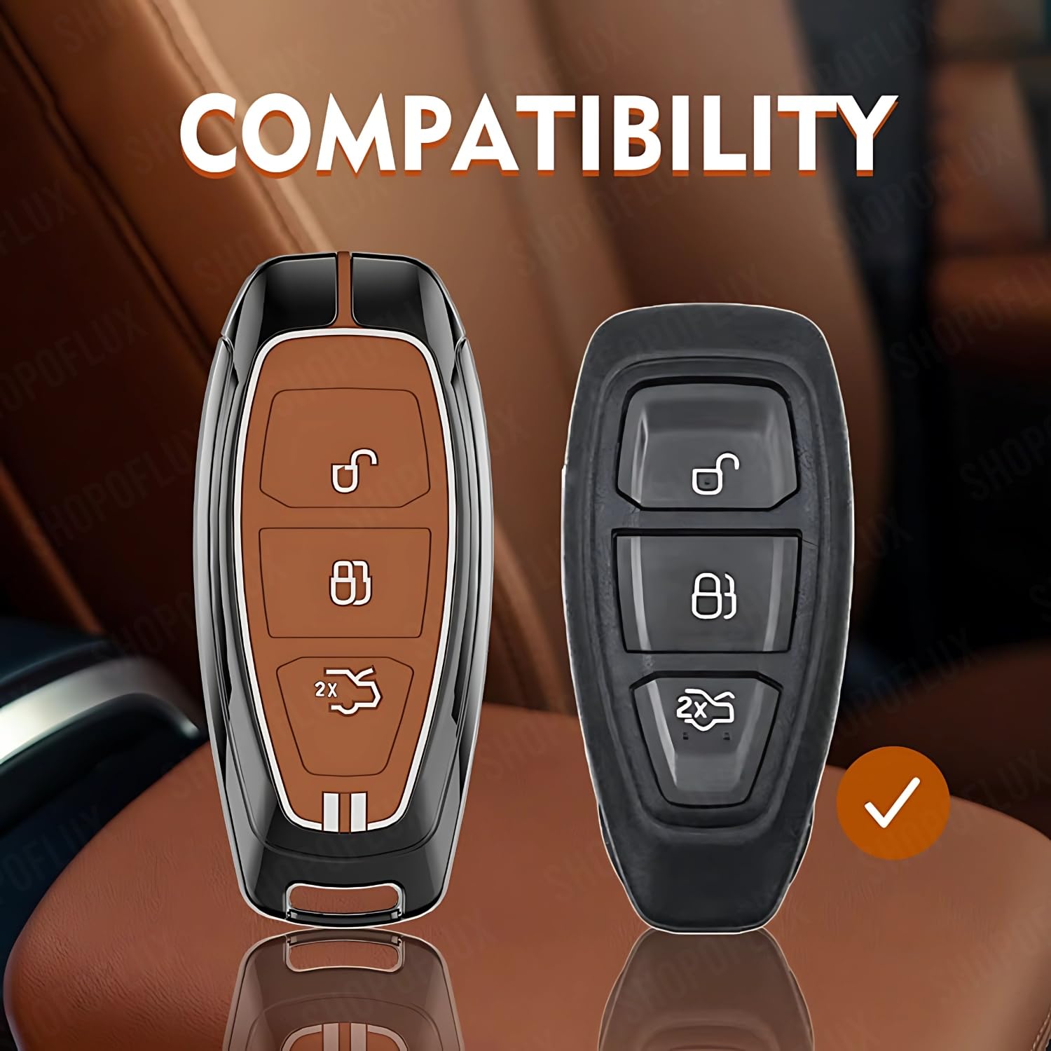 SHOPOFLUX Metal Key Cover Compatible for Ford Ecosport 3 Button Smart Key (Brown Silicone) Shopoflux