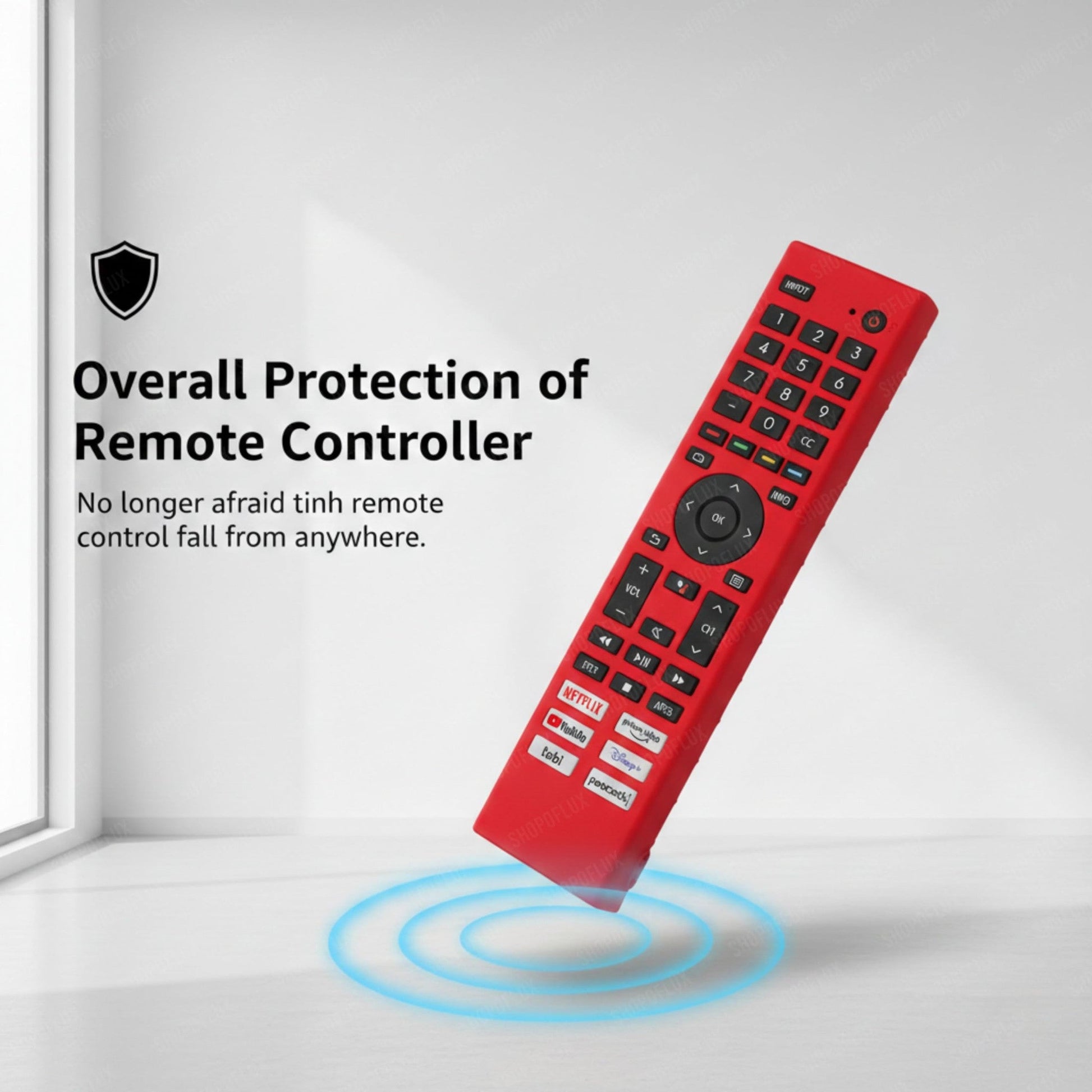 SHOPOFLUX Silicone TV Remote Cover Compatible with Toshiba Smart TV Protective Case with Lanyard (RED) Shopoflux