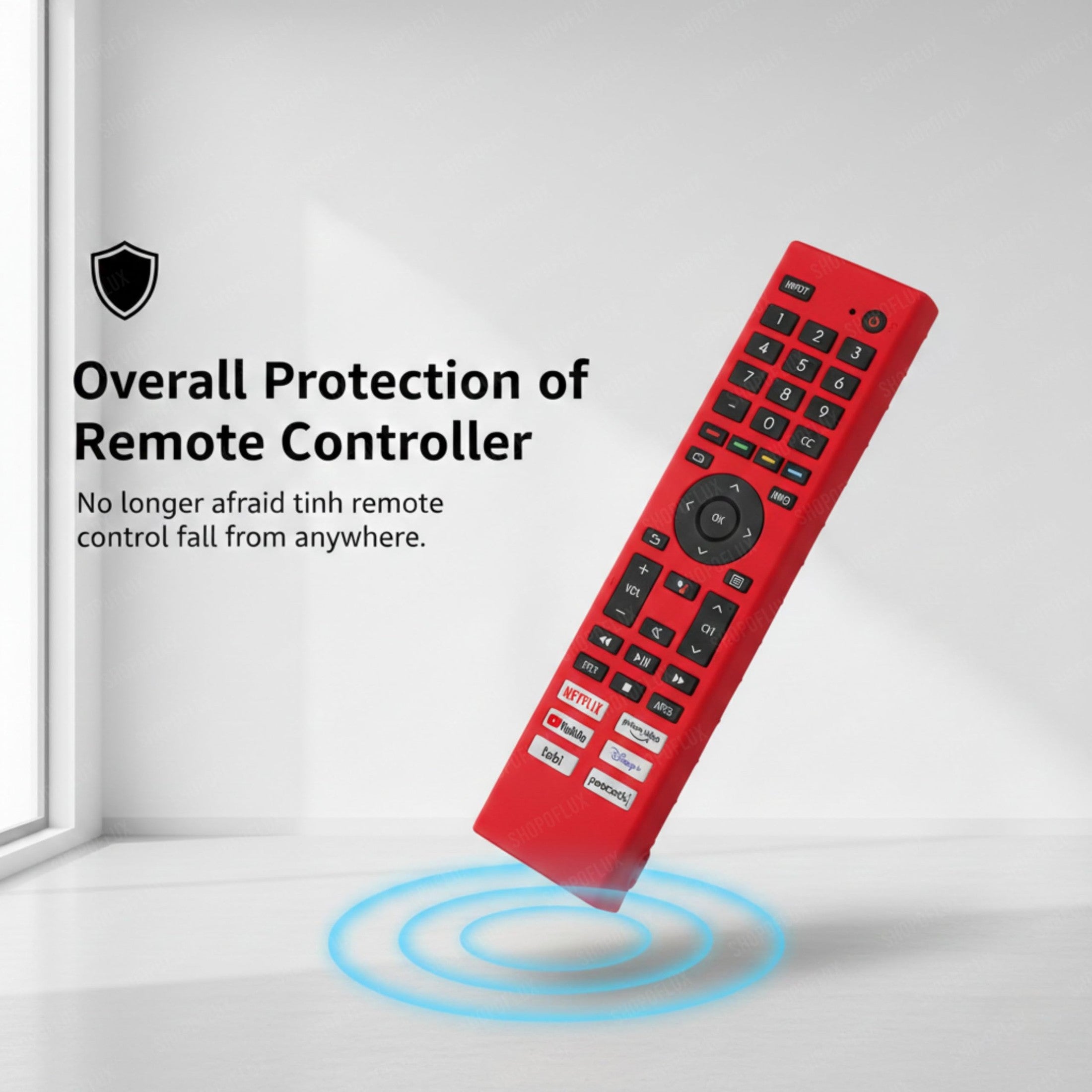 SHOPOFLUX Silicone TV Remote Cover Compatible with Toshiba Smart TV Protective Case with Lanyard (RED) Shopoflux