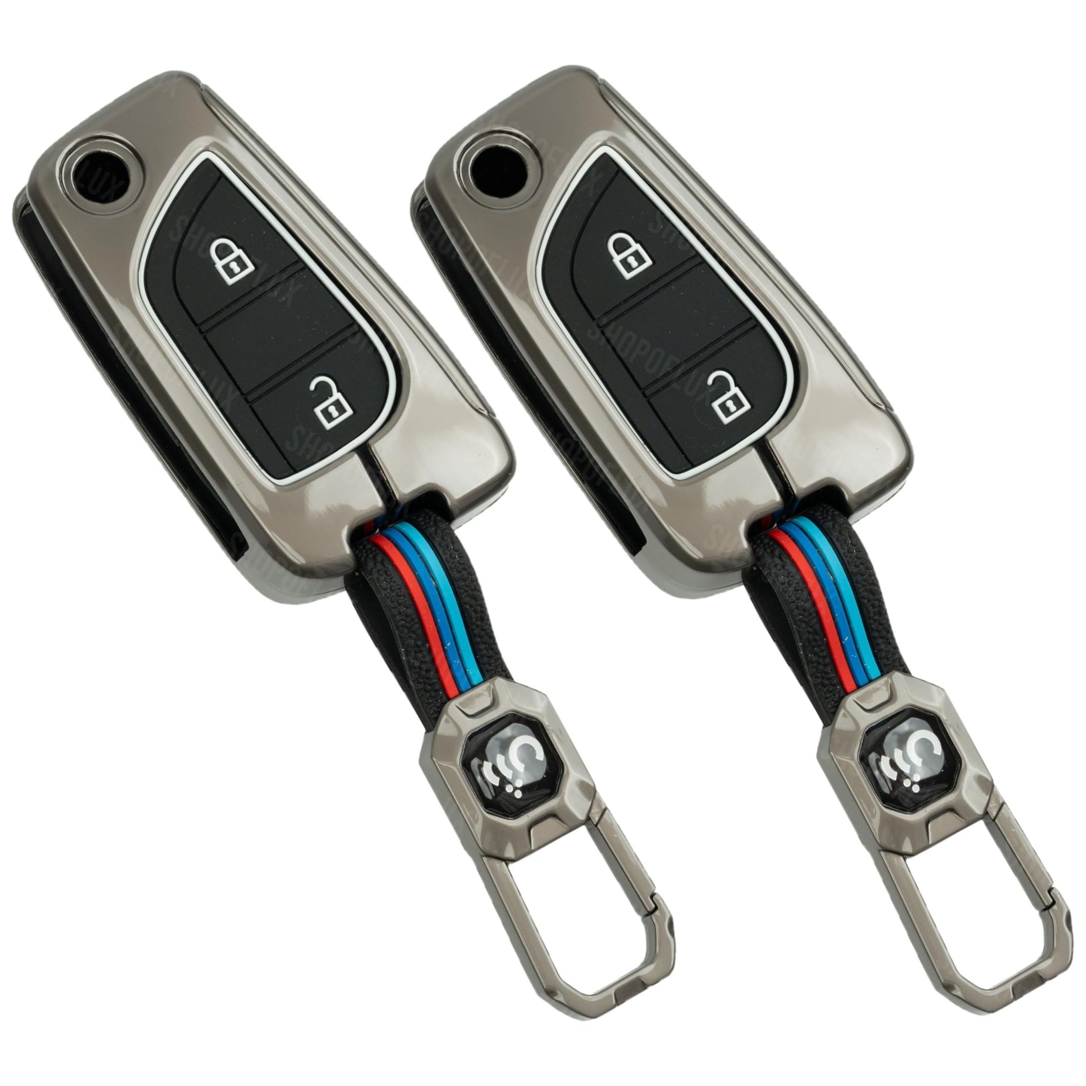 SHOPOFLUX Metal Key Cover Compatible for Toyota Innova Crysta | Corolla Altis 2 Button Flip Key