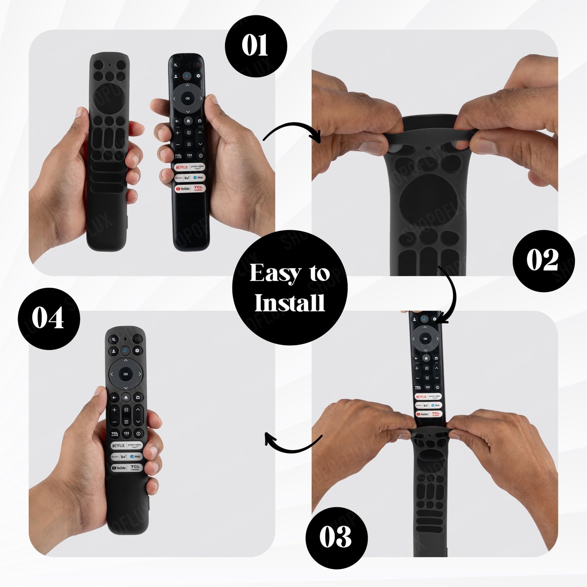 SHOPOFLUX Silicone TV Remote Cover Case Compatible with TCL Tv Remote RC802NU1 / IFFALCON Smart LED TV Protective Cover (Black) Shopoflux